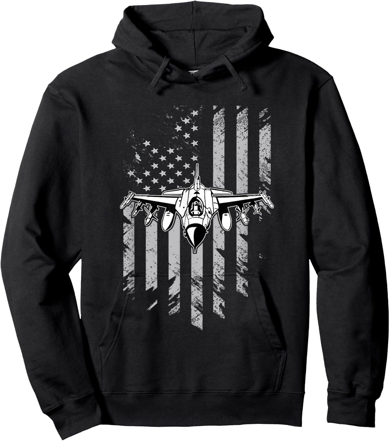 Fighters Fighter Jet Vintage American Flag Hoodie - Hoodie | Black