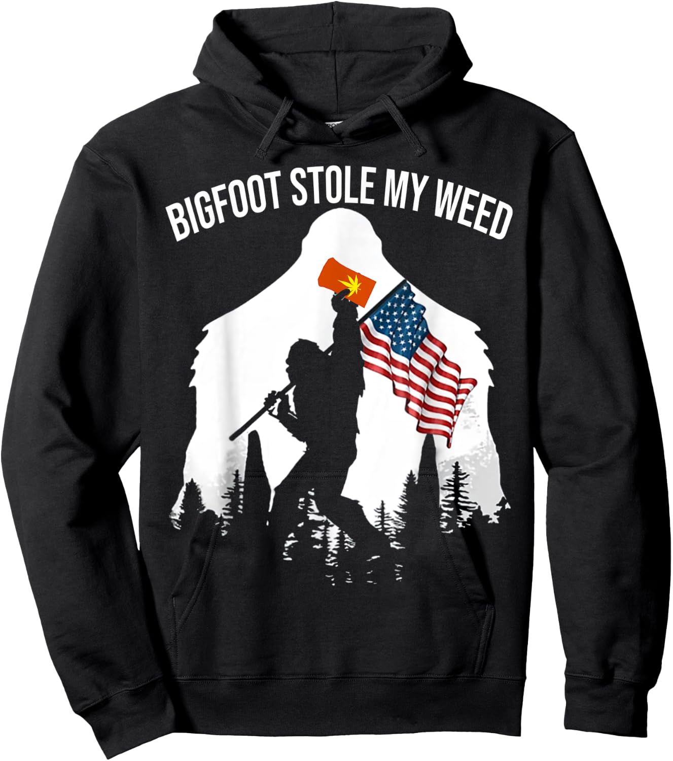 Bigfoot Stole My Weed Funny Retro Sasquatch Forest Hoodie - Hoodie | Black