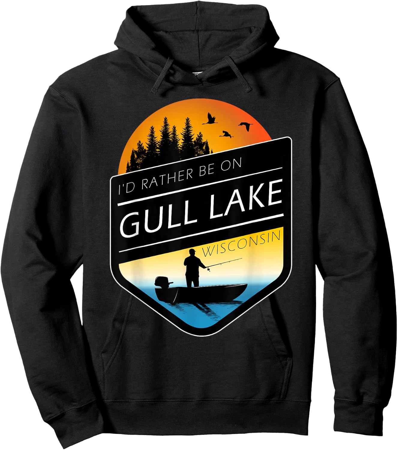 I'd Rather Be On Gull Lake Wisconsin Sunset Fishing Hoodie - Hoodie | Black