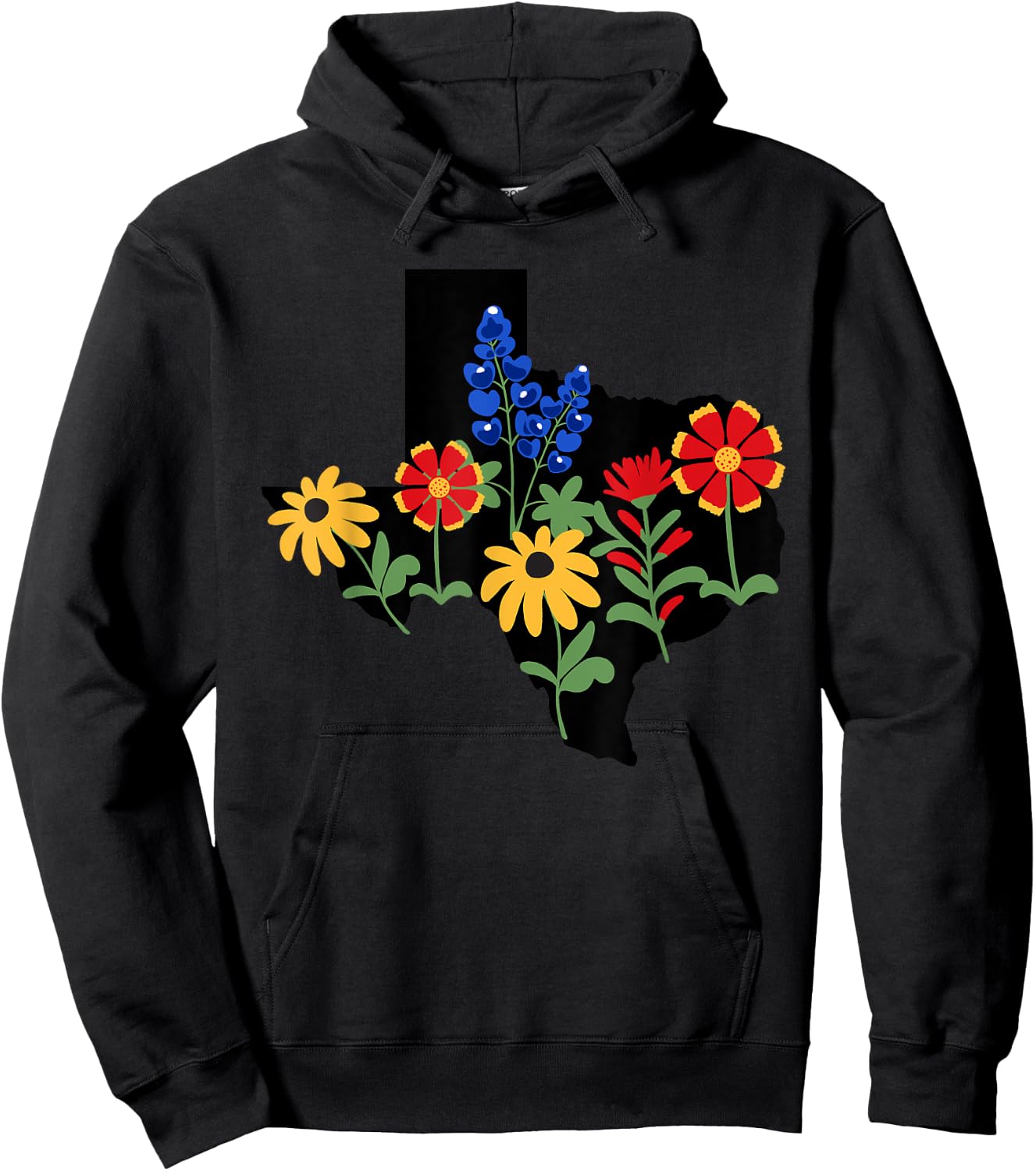 Texas Town & City Apparel Women's Texas Wildflowers Bluebonnets Hoodie - Hoodie | Black