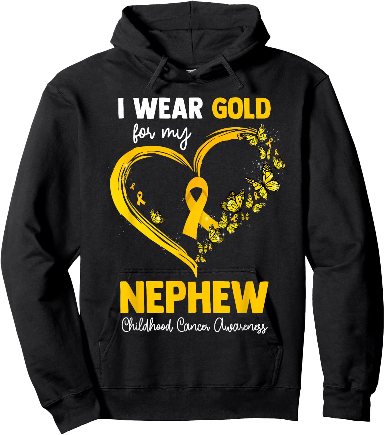 I Wear Gold For My Nephew Childhood Cancer Heart Ribbon Hoodie - Hoodie | Black