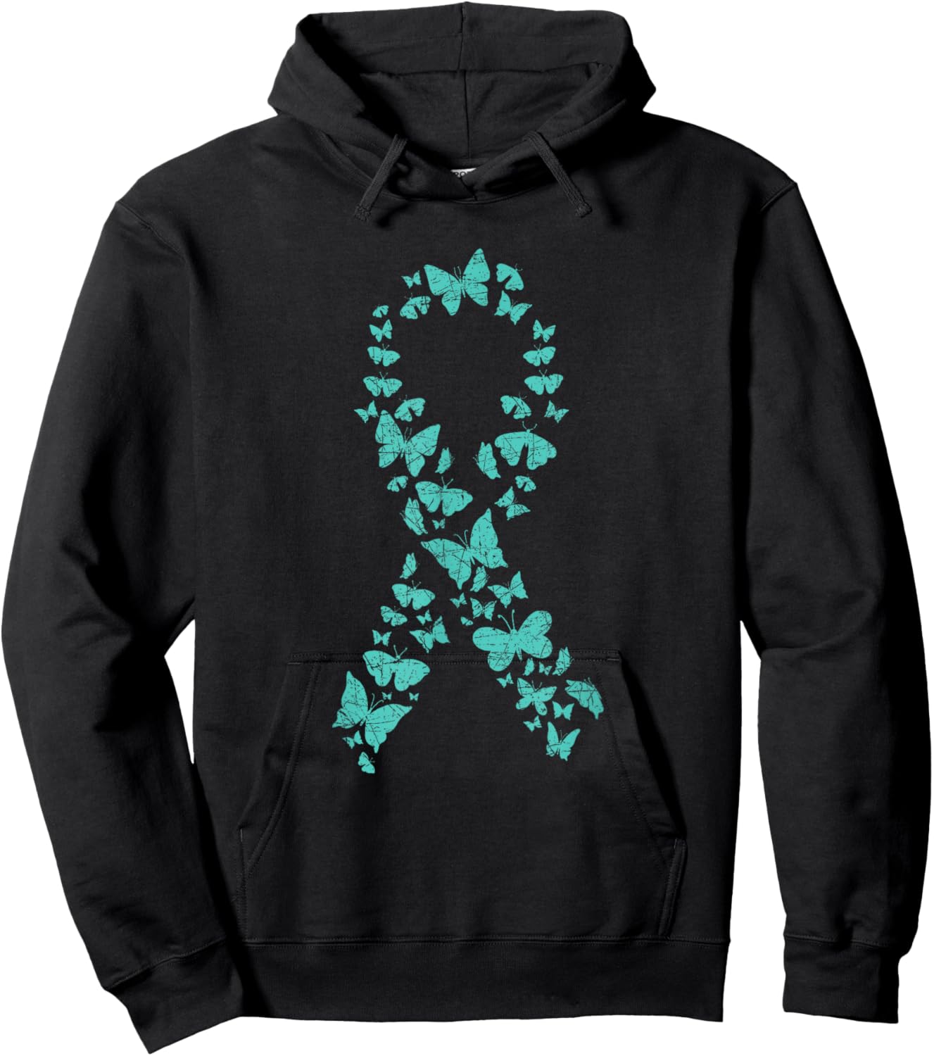 Teal Ribbon Butterflies Ovarian Cancer Awareness Hoodie - Hoodie | Black