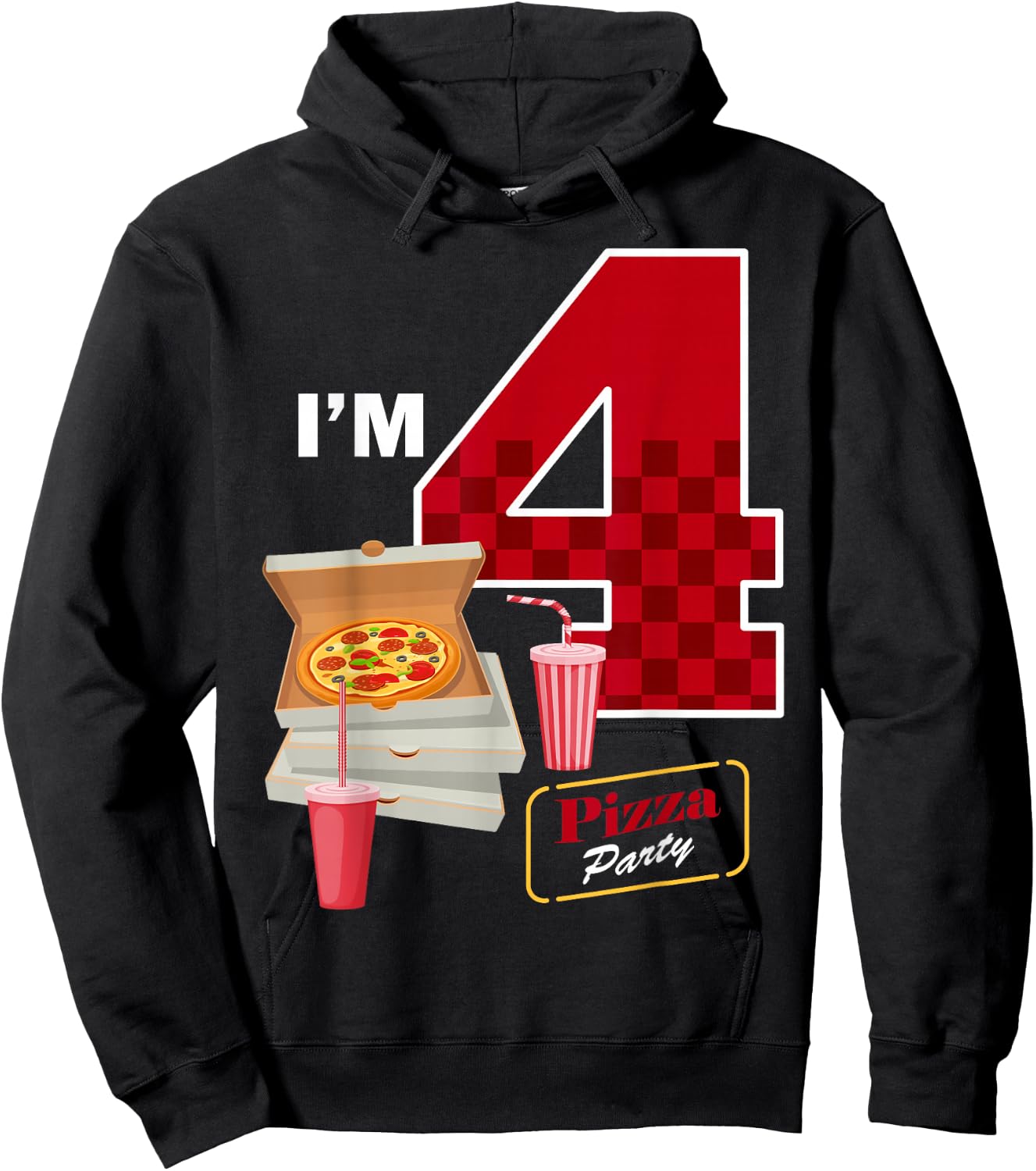 4th Birthday Pizza Theme 4 Year Old Funny B-Day Matching Hoodie - Hoodie | Black