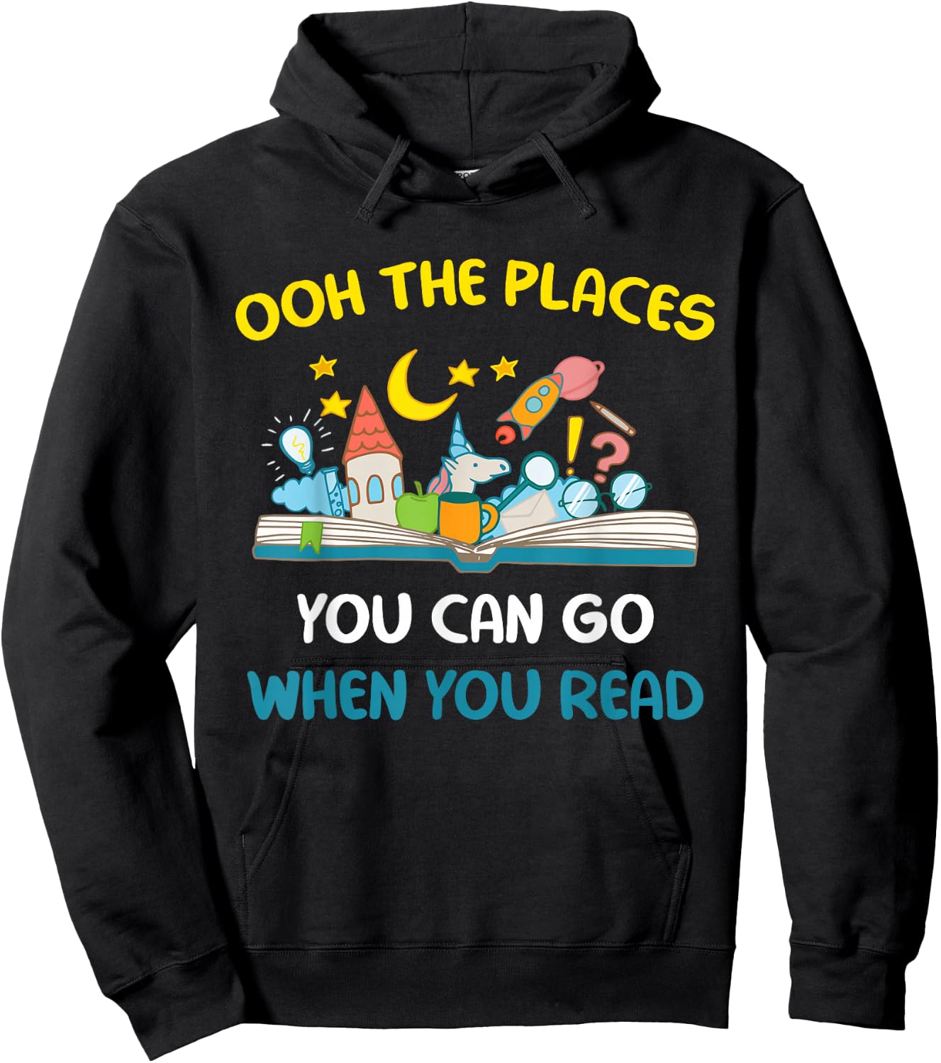 Visit Store For Book Lovers Oh The Places You Can Go When You Read, -Adults Cute , Black, Small, Short Sleeve Hoodie - Hoodie | Black