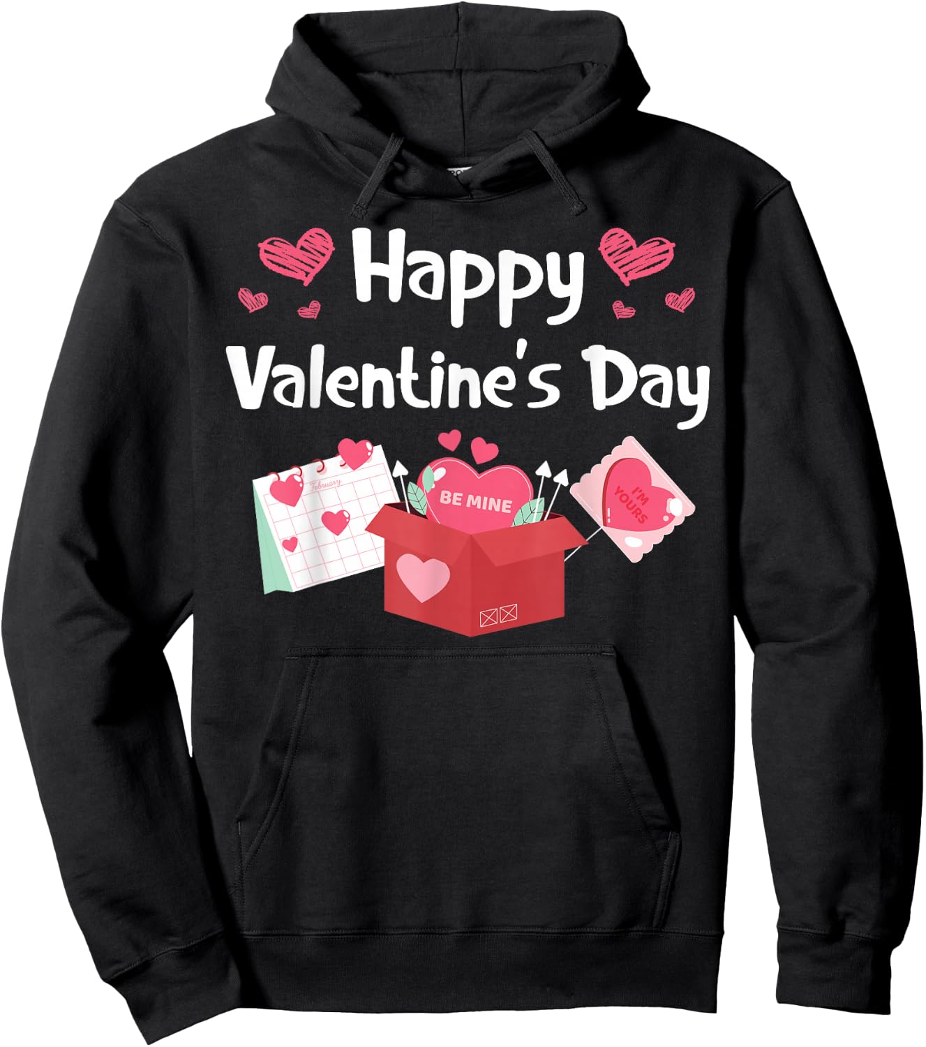 Happy Valentines Day Be Mine Cute Hearts V-Day Pajama Hoodie - Hoodie | Black