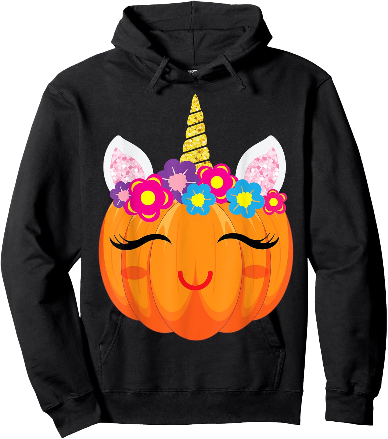Cute Unicorn Girls Halloween Pumpkin Patch Costume Women Hoodie - Hoodie | Black