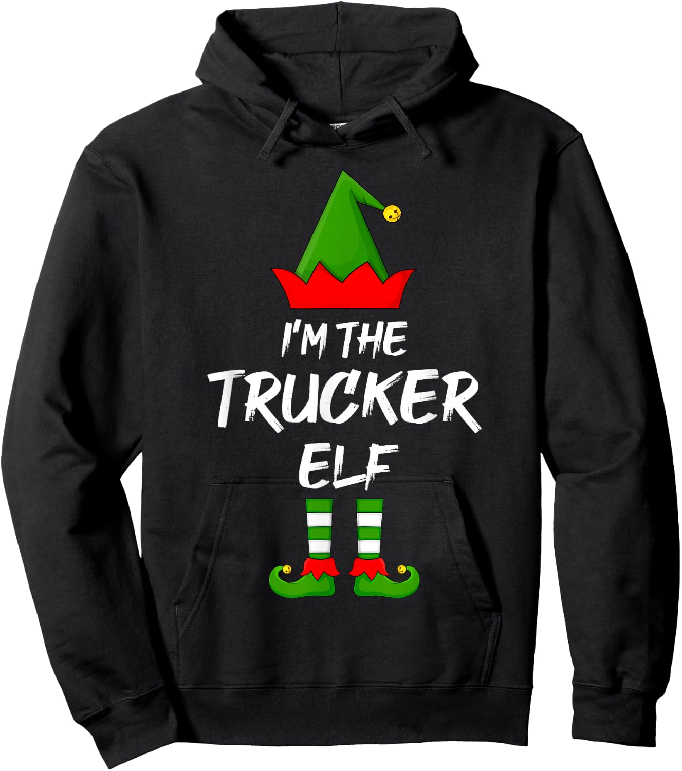 I'm The Trucker Elf Funny Matching Family Elf Christmas Hoodie - Hoodie | Black