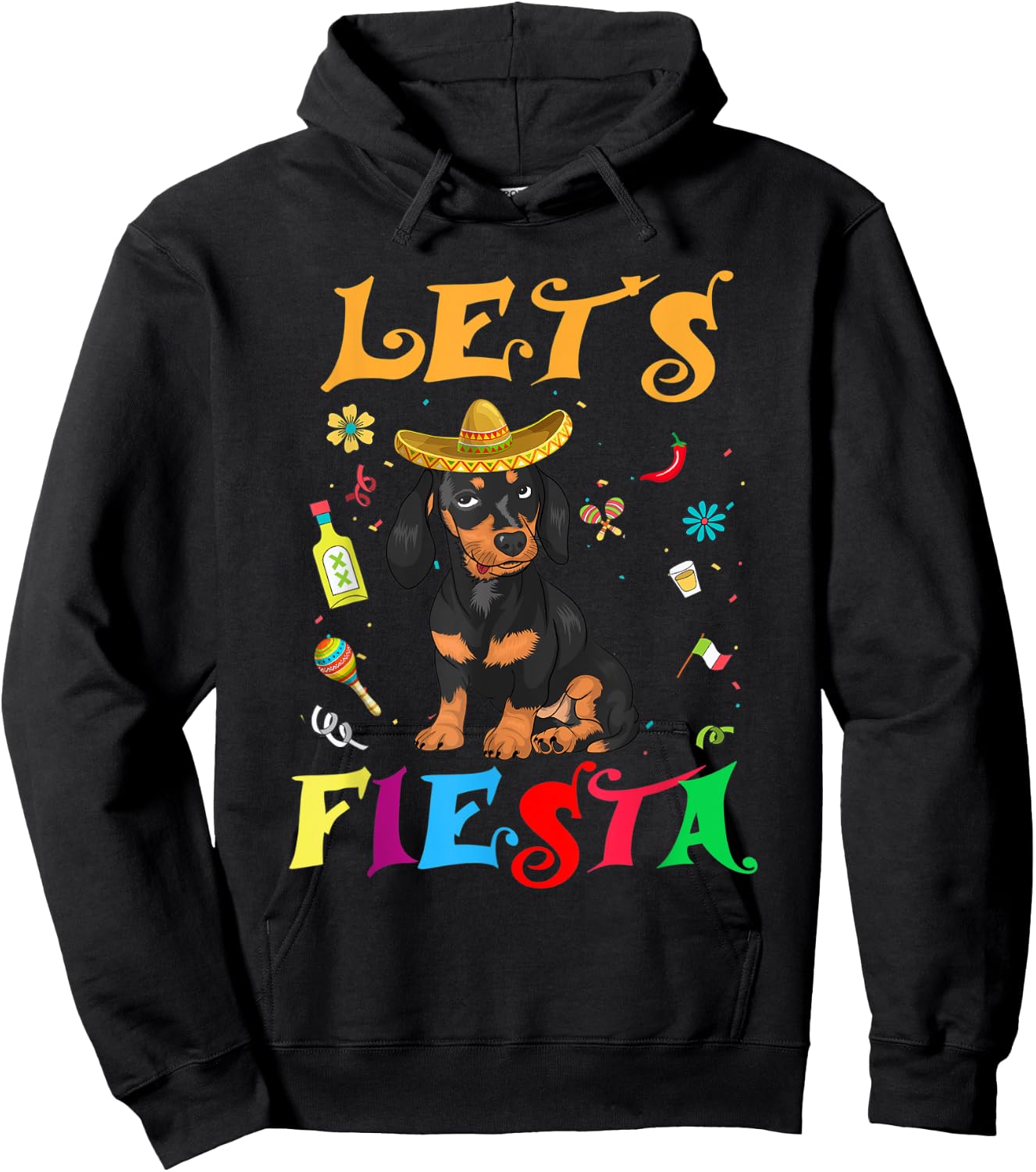Let's Fiesta Sombrero Dachshund Dog Mexican Cinco De Mayo Hoodie - Hoodie | Black