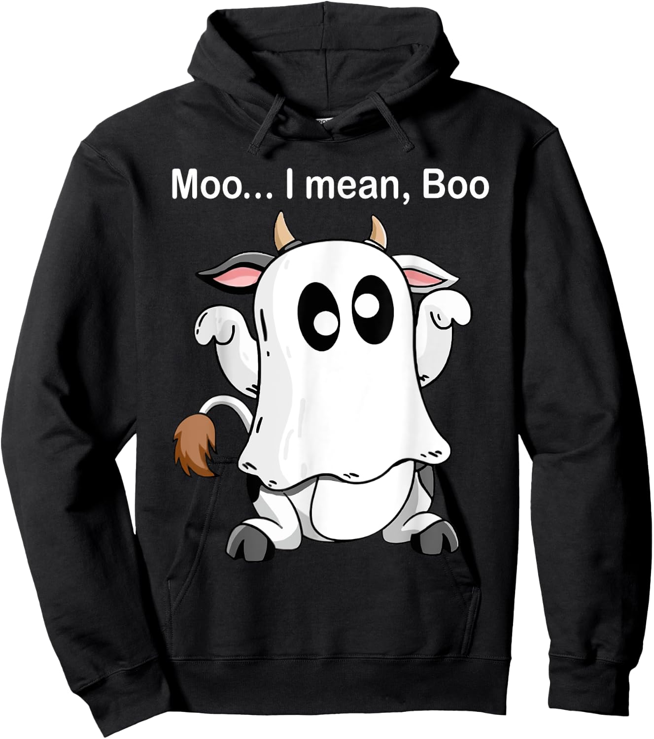 Ghost Cow Moo I Mean Boo Halloween Outfit Funny Cow Lover Hoodie - Hoodie | Black