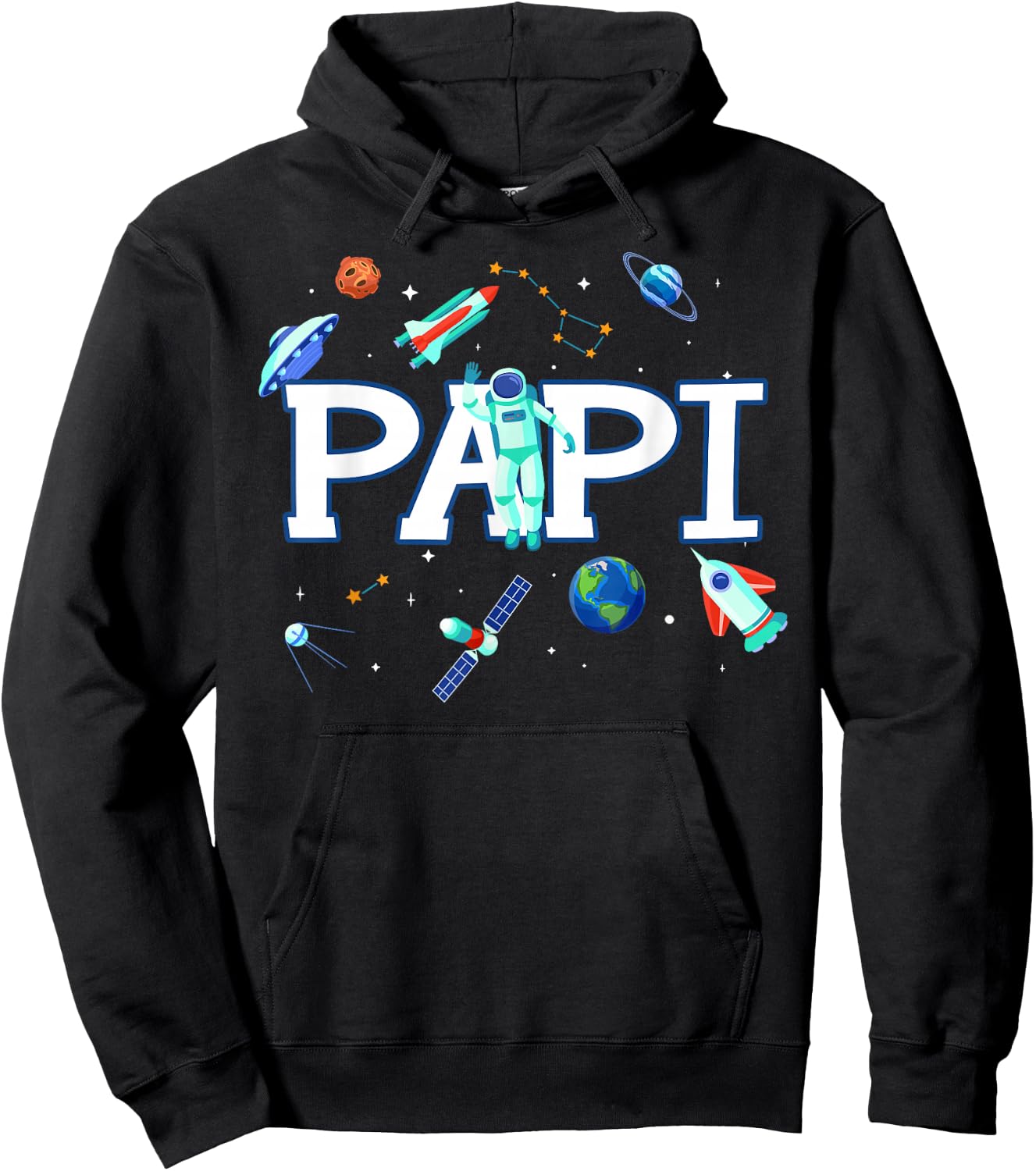 Papi Astronaut Space Family Matching Birthday Party Hoodie - Hoodie | Black