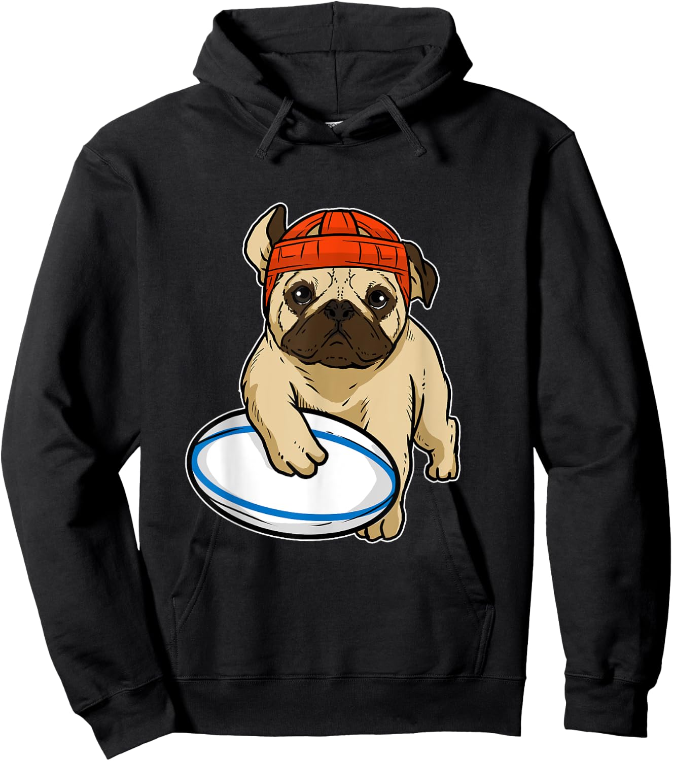 Cute Dog Pug Rugby Gift Rugby Lover Hoodie - Hoodie | Black