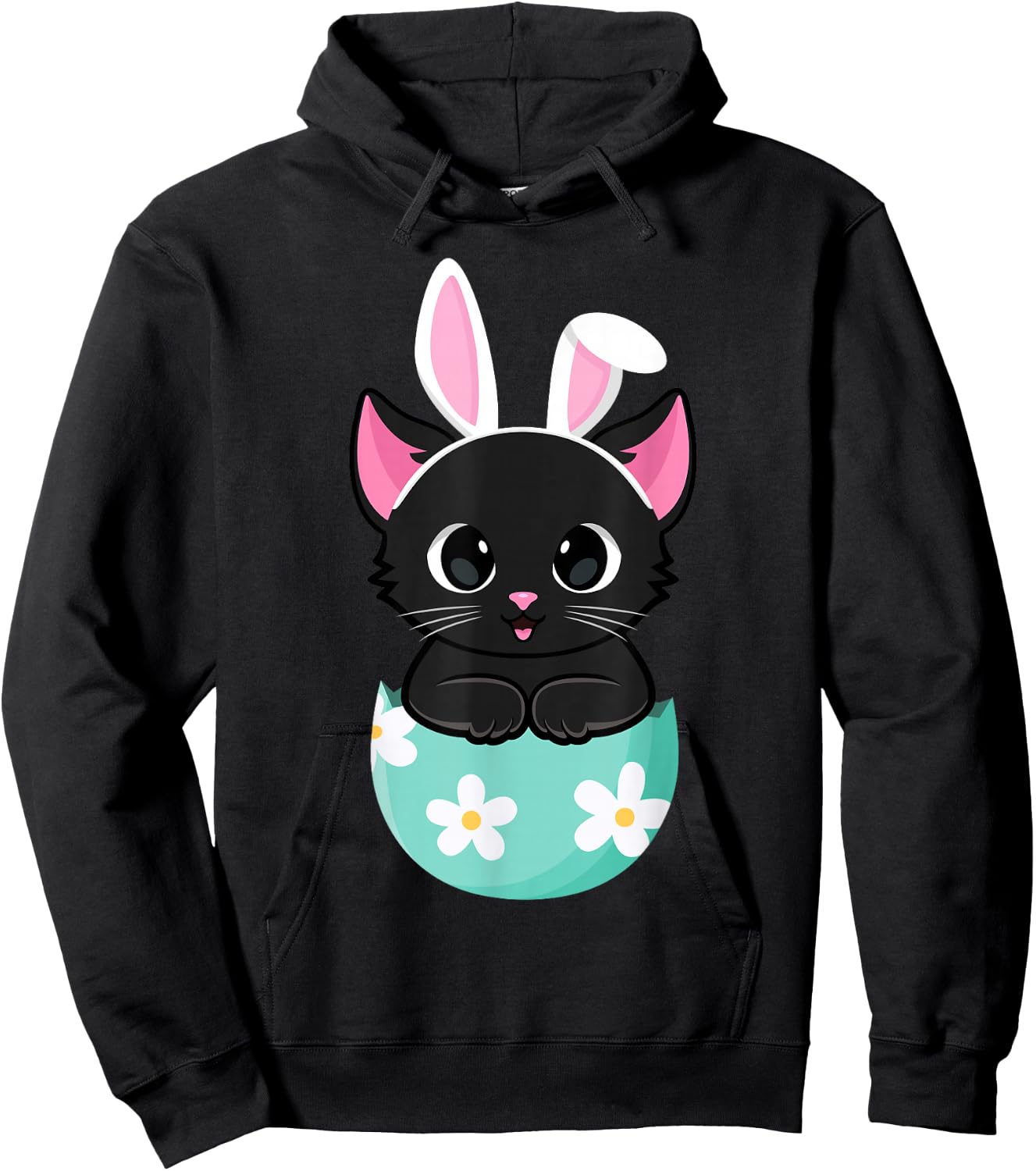 Cat Easter Day Bunny Ears Rabbit Easter Egg Kitten Cat Lover Hoodie - Hoodie | Black