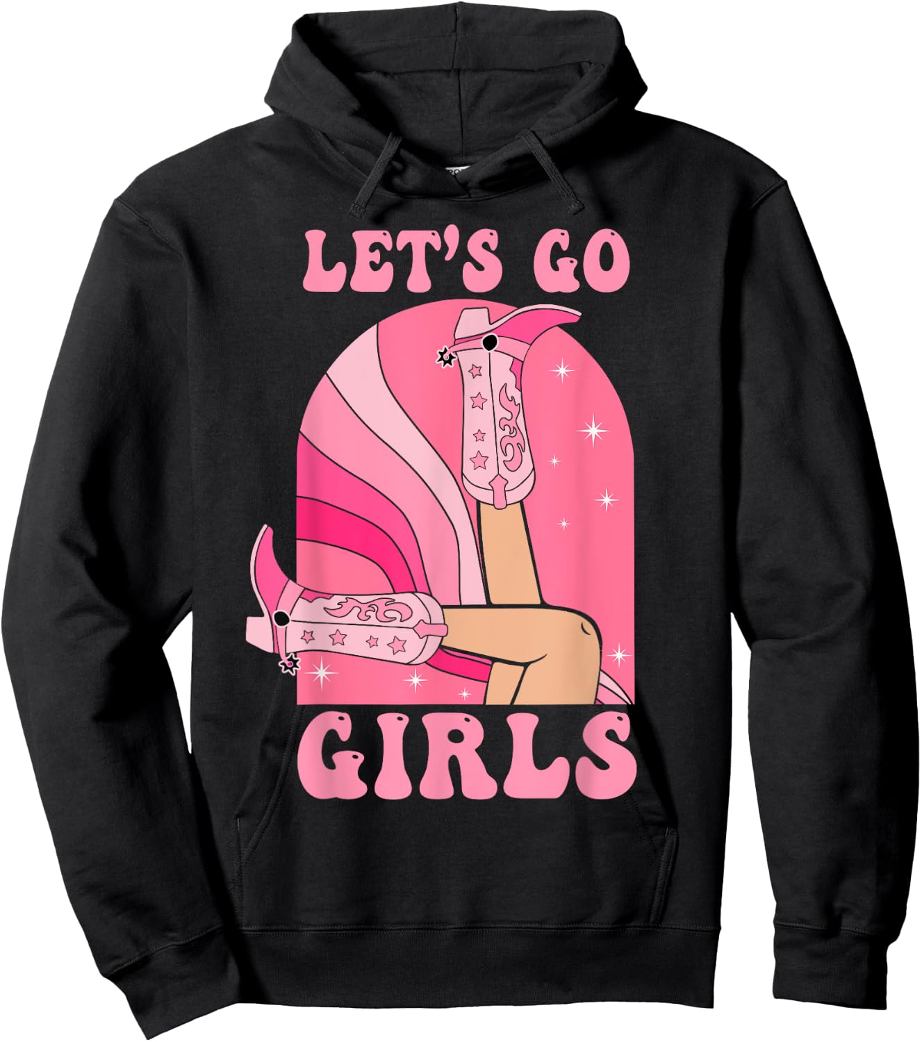 Let's Go Girls Western Cowgirls Pink Groovy Bachelorette Hoodie - Hoodie | Black