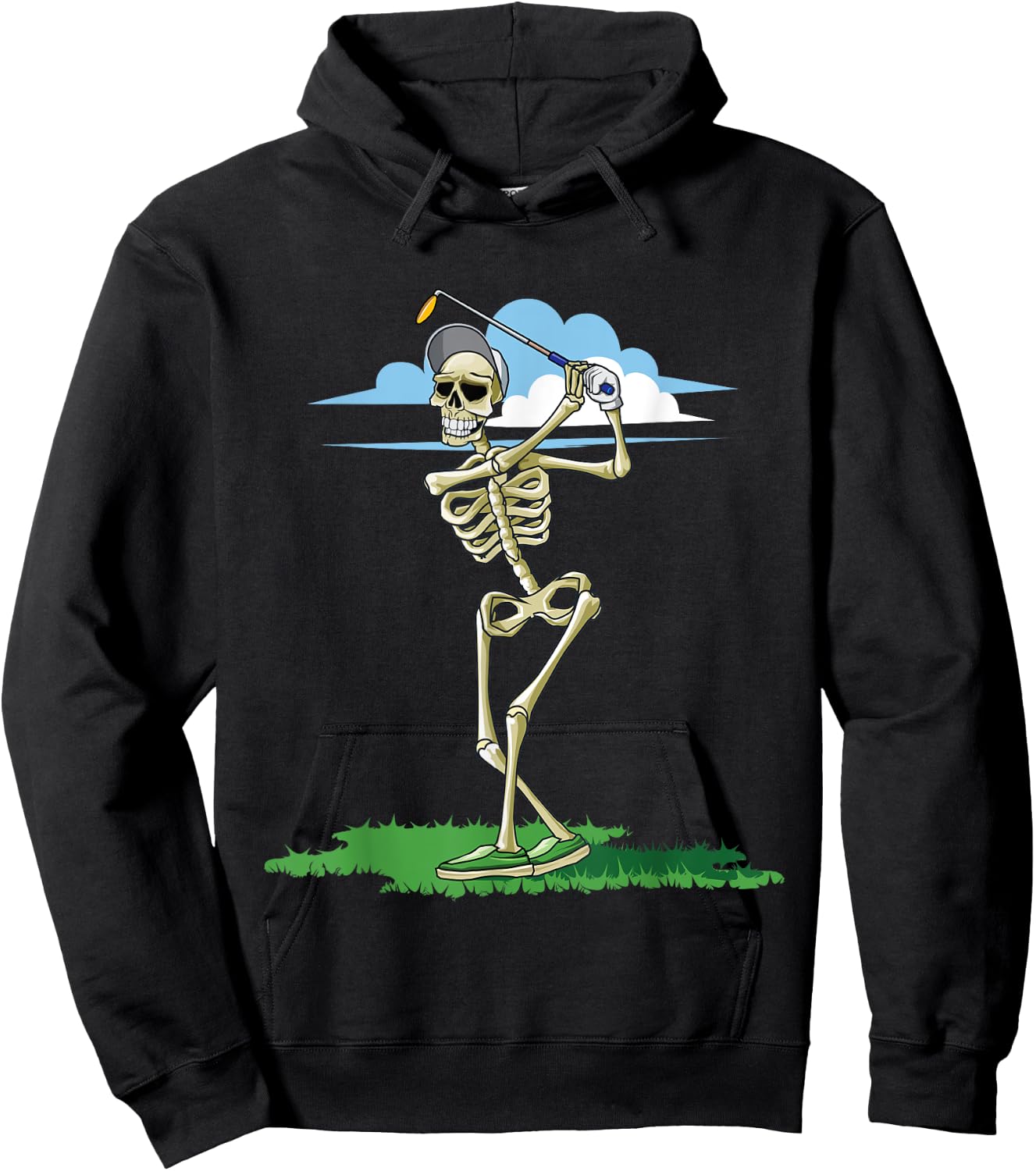 Golfing Skeleton Halloween Men Golf Halloween Golfer Hoodie - Hoodie | Black