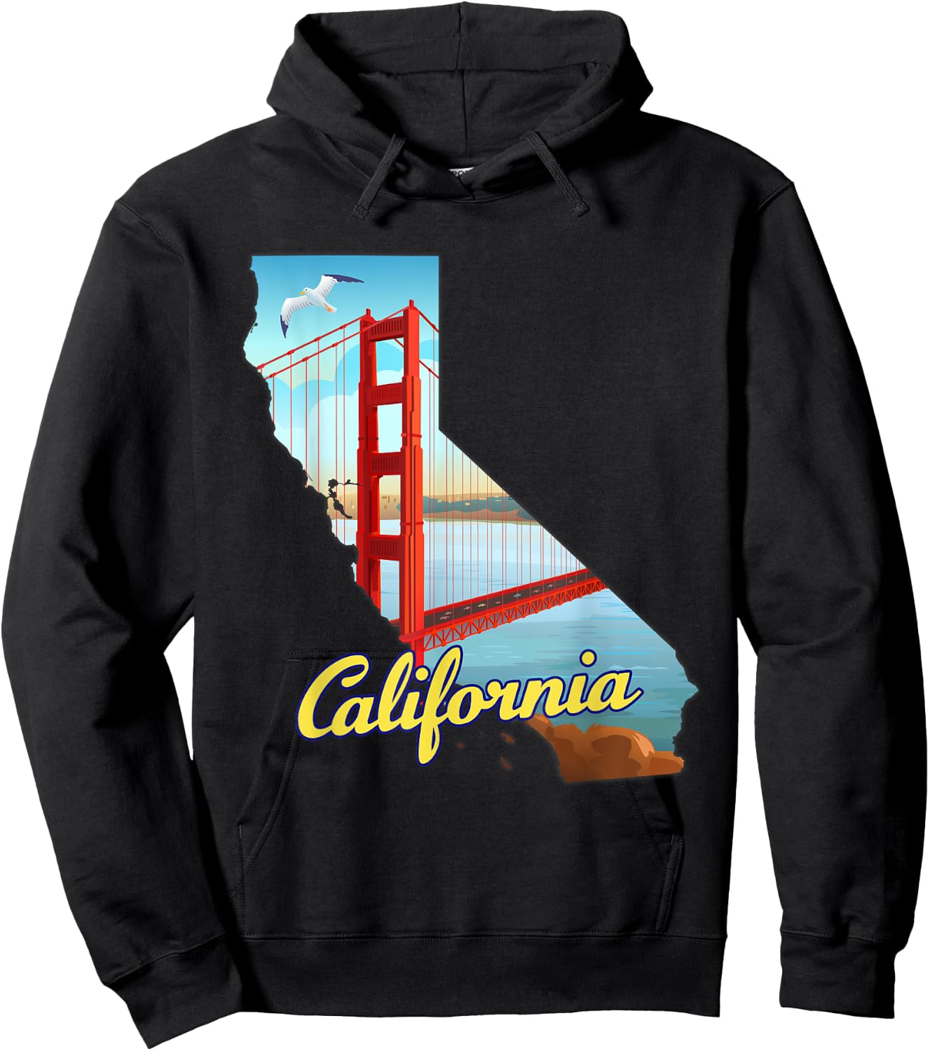 California map with Golden Gate Bridge, San Francisco, USA Hoodie - Hoodie | Black