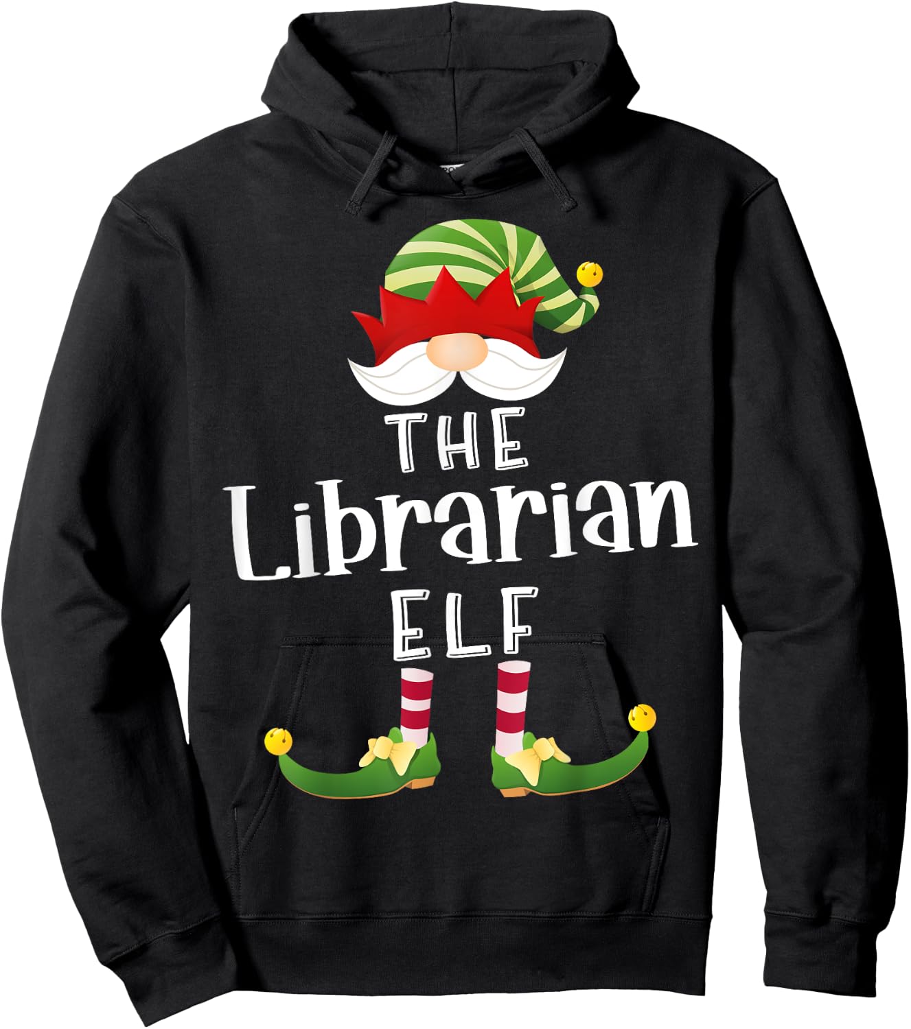 Librarian Elf Group Christmas Funny Pajama Party Hoodie - Hoodie | Black