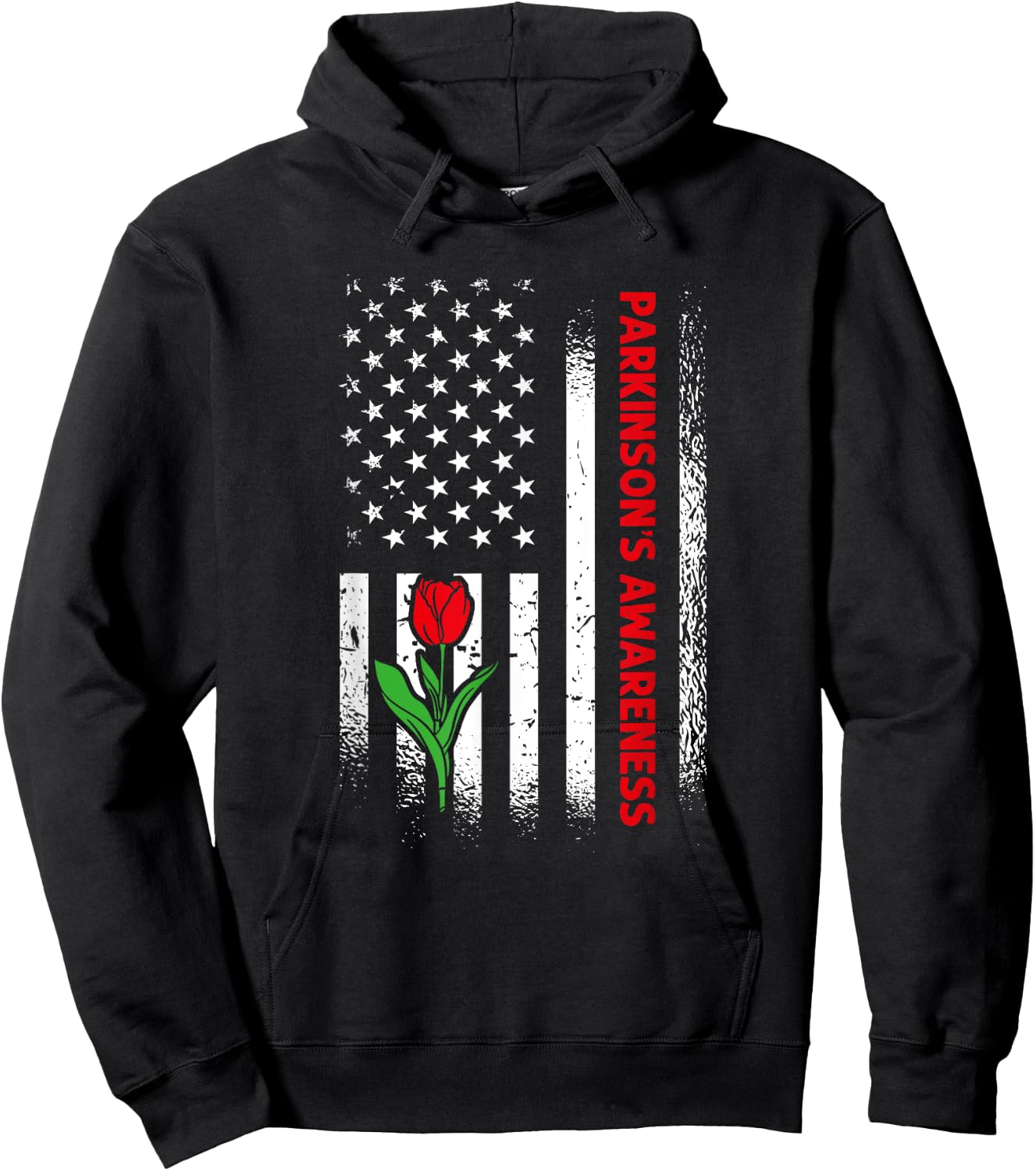 US Flag Red Tulip Parkinson's Awareness Hoodie - Hoodie | Black