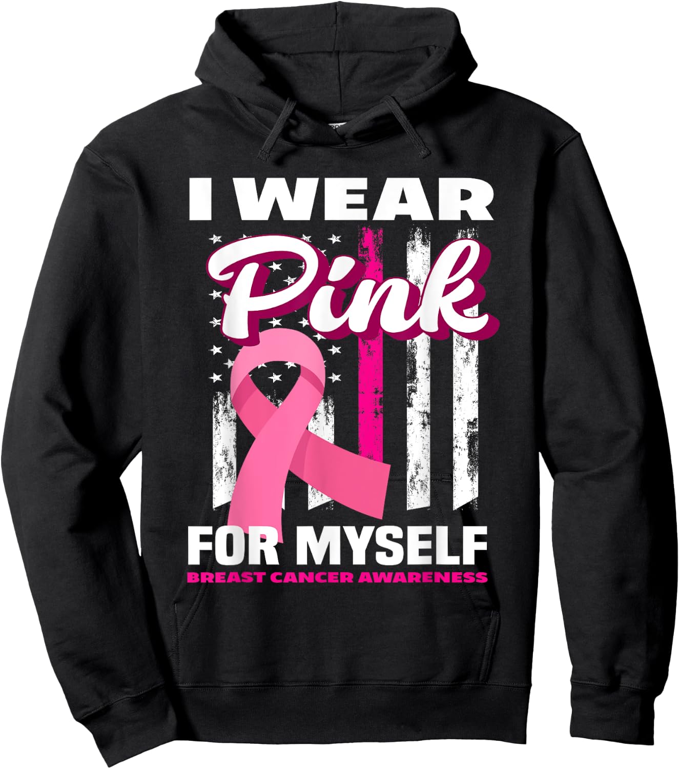I Wear Pink For Myself USA Flag Breast Cancer Awareness Kids Men Hoodie - Hoodie | Black