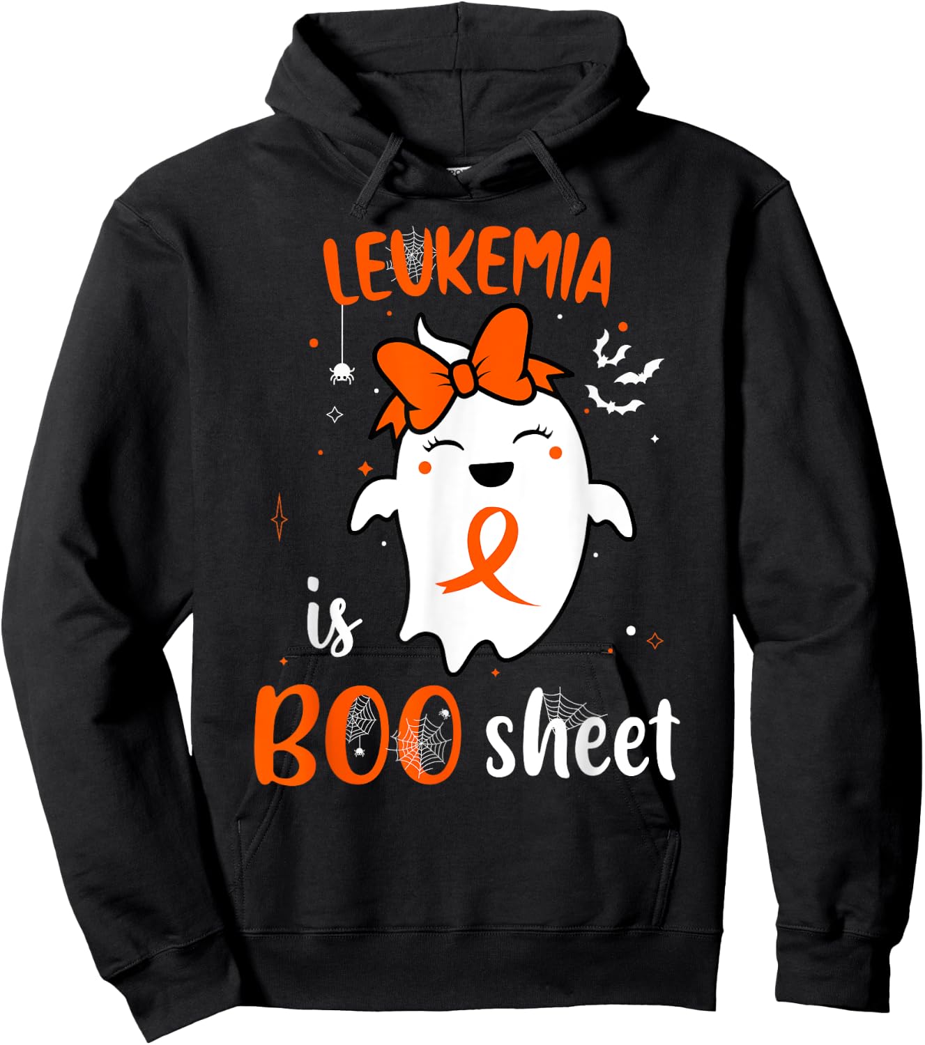 Leukemia is Boo Sheet Halloween Cute Ghost Orange Ribbon Hoodie - Hoodie | Black