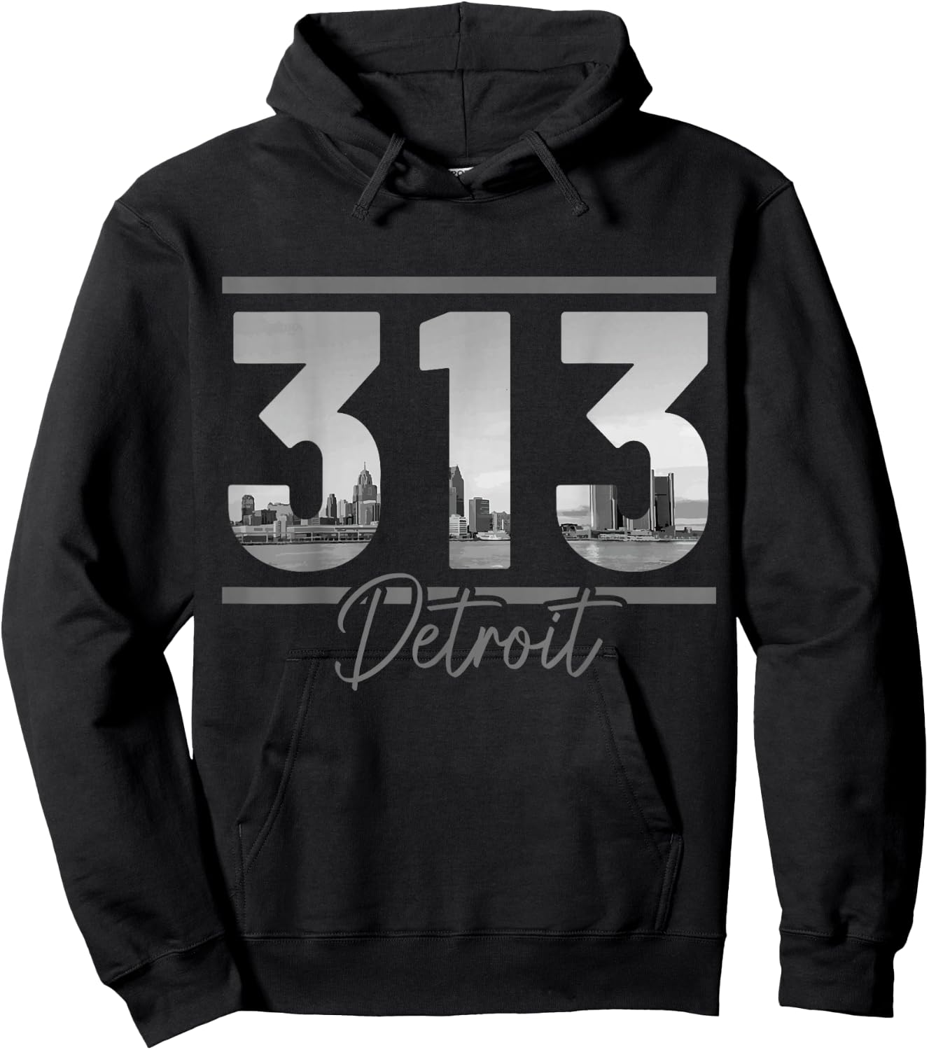 Detroit 313 Area Code Skyline Michigan Vintage Hoodie - Hoodie | Black