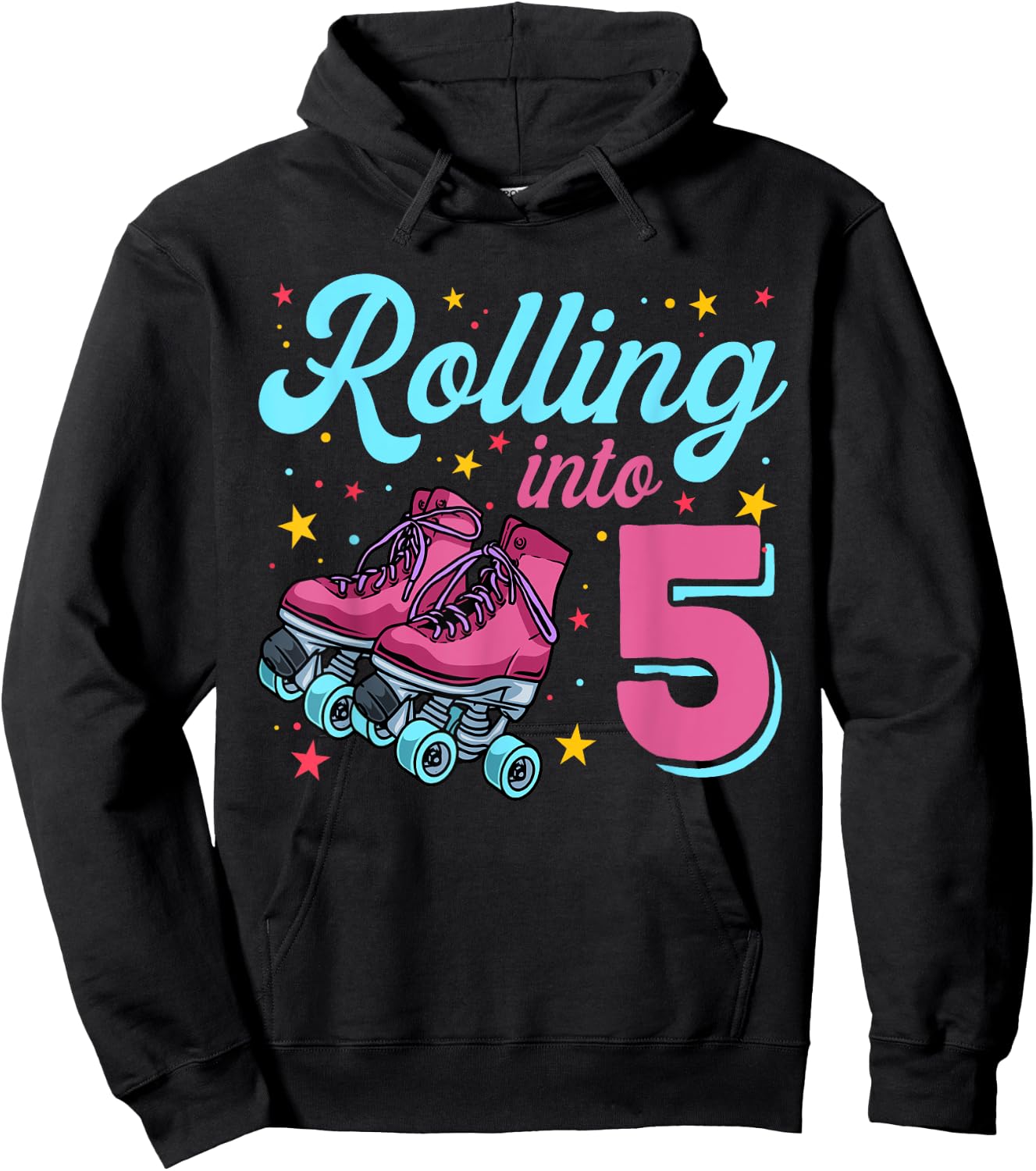 5th Birthday Shirt For Girls, Roller Skates Rolling Into 5 Hoodie - Hoodie | Black