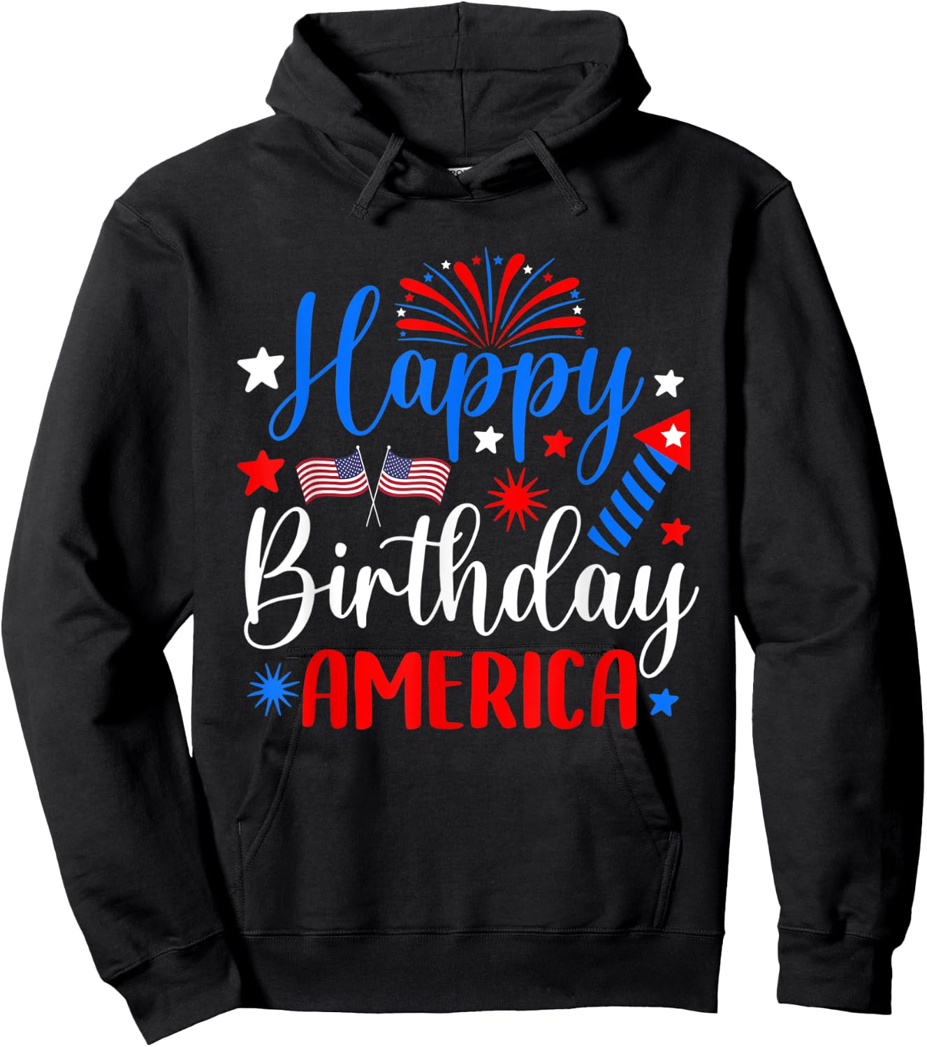 Happy Birthday America 4th Of July Funny Us flag fireworks Kids Men Hoodie - Hoodie | Black