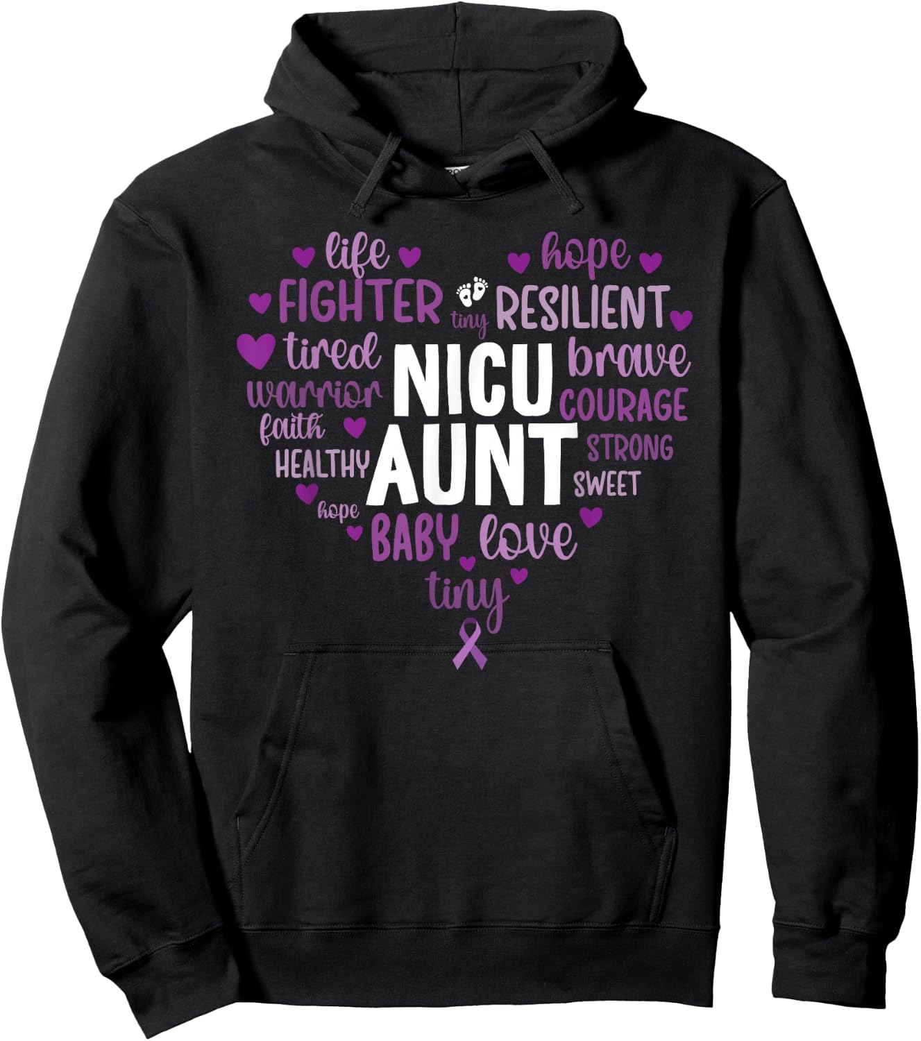 NICU Aunt Heart Micro Preemie Baby Aunt NICU Auntie Hoodie - Hoodie | Black