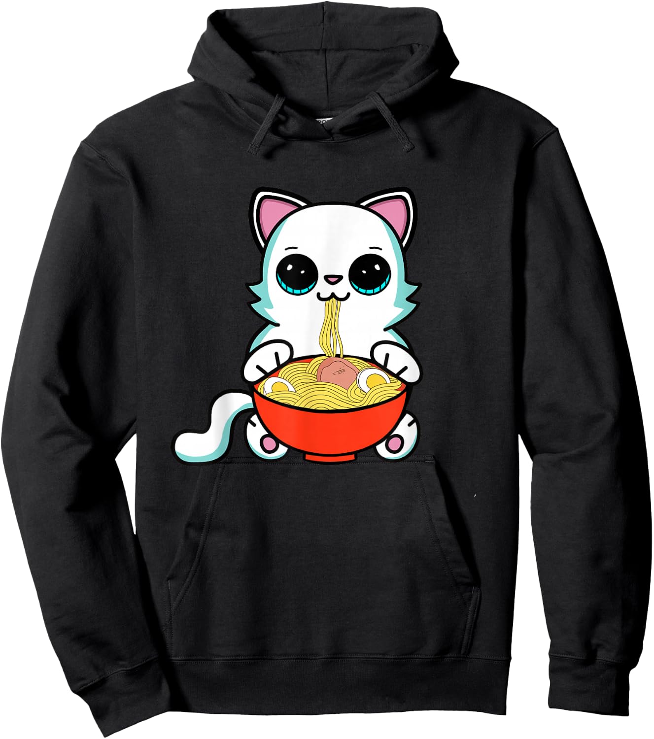 Ramen Cat Kawaii Anime Neko Cat Eating Japanese Noodles Hoodie - Hoodie | Black