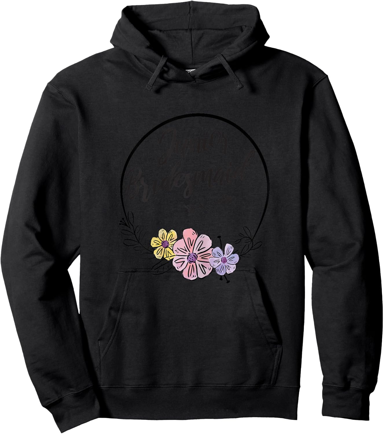 Cute Junior Bridesmaid Floral Bridal Party Gift Jr Girls Hoodie - Hoodie | Black