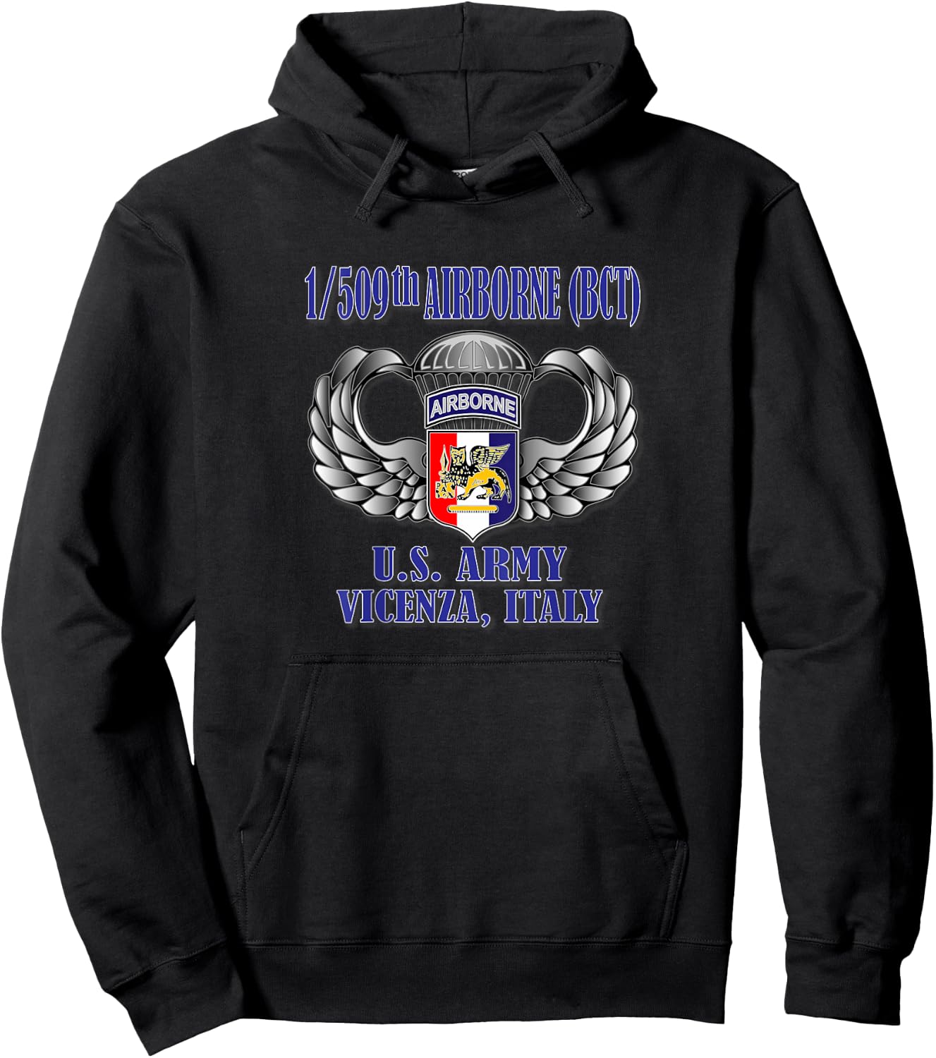 Relaxed Lifestyle Products 1/509th Airborne (BCT) (Back Design) -Adults Black Short Sleeve Hoodie - Hoodie | Black