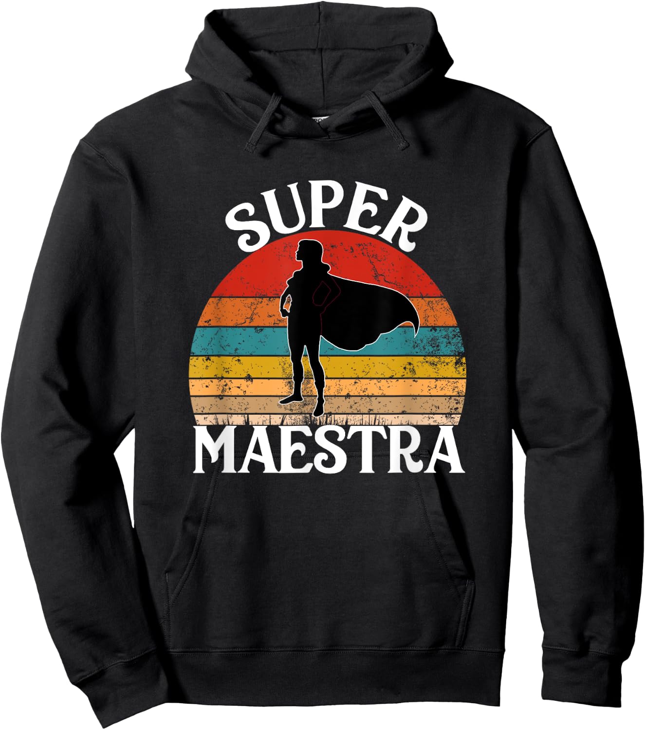 Super Maestra Spanish Teacher Funny Vintage Woman Hero Hoodie - Hoodie | Black
