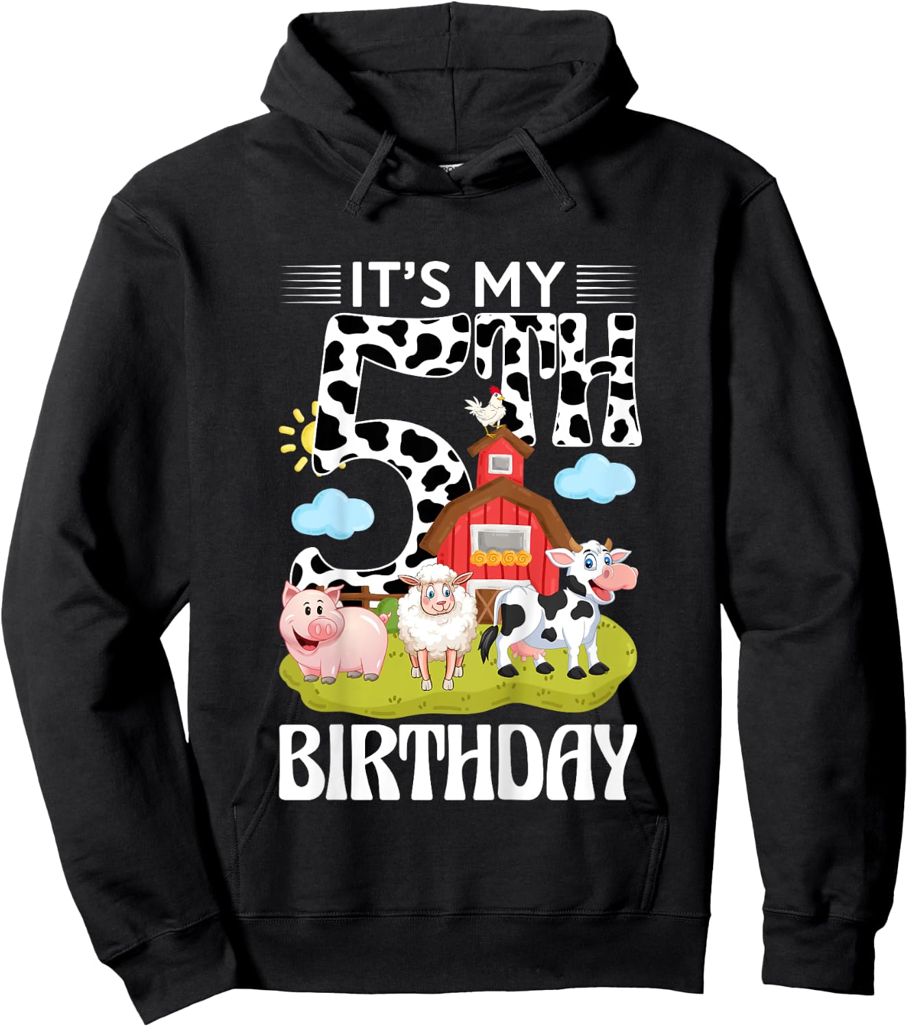 Cute It's My 5th Birthday 5 Years Old Farm Theme 5th B-day Hoodie - Hoodie | Black