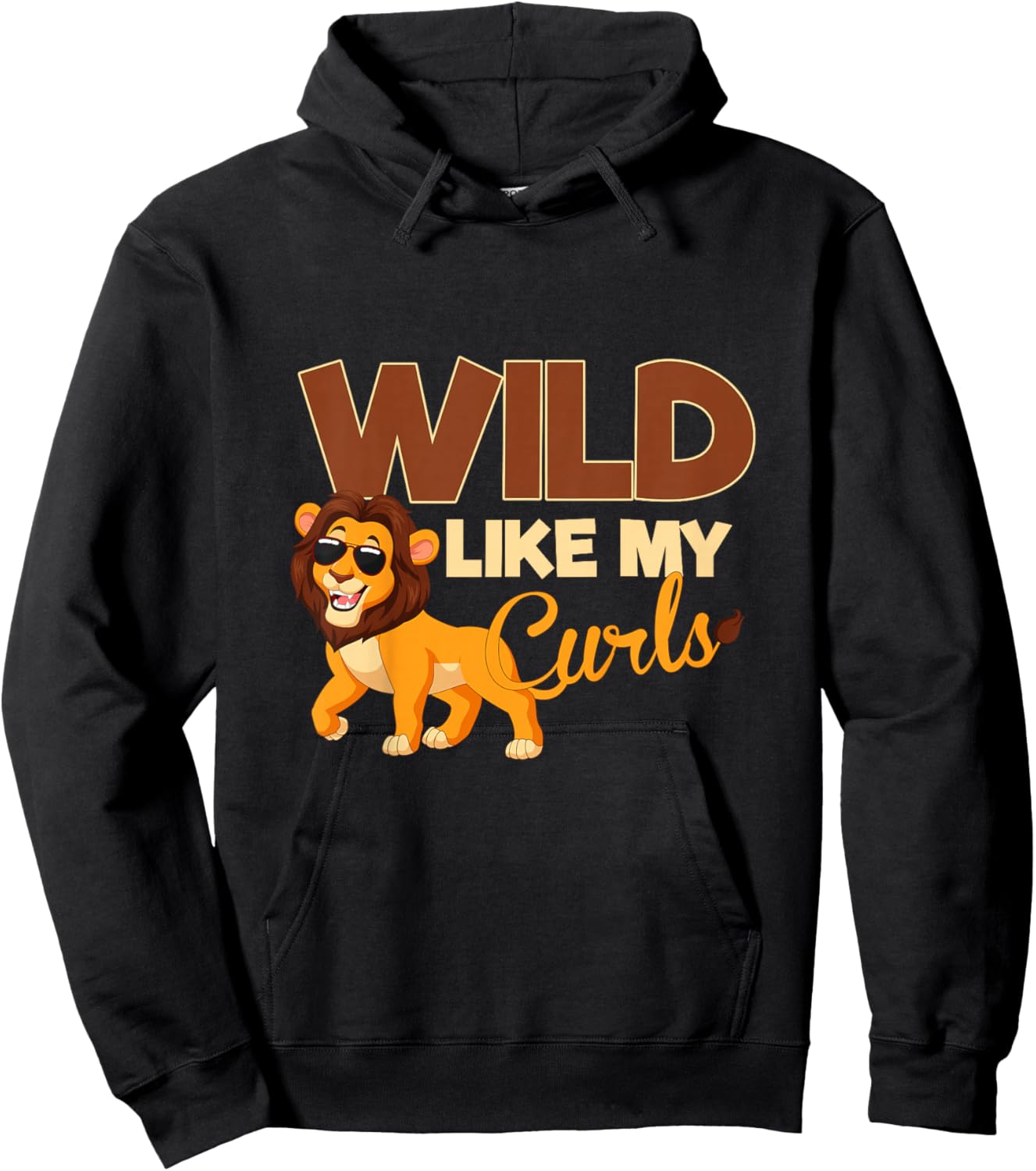 Wild Like My Curls Funny Curly Haired Lion with Sunglasses Hoodie - Hoodie | Black