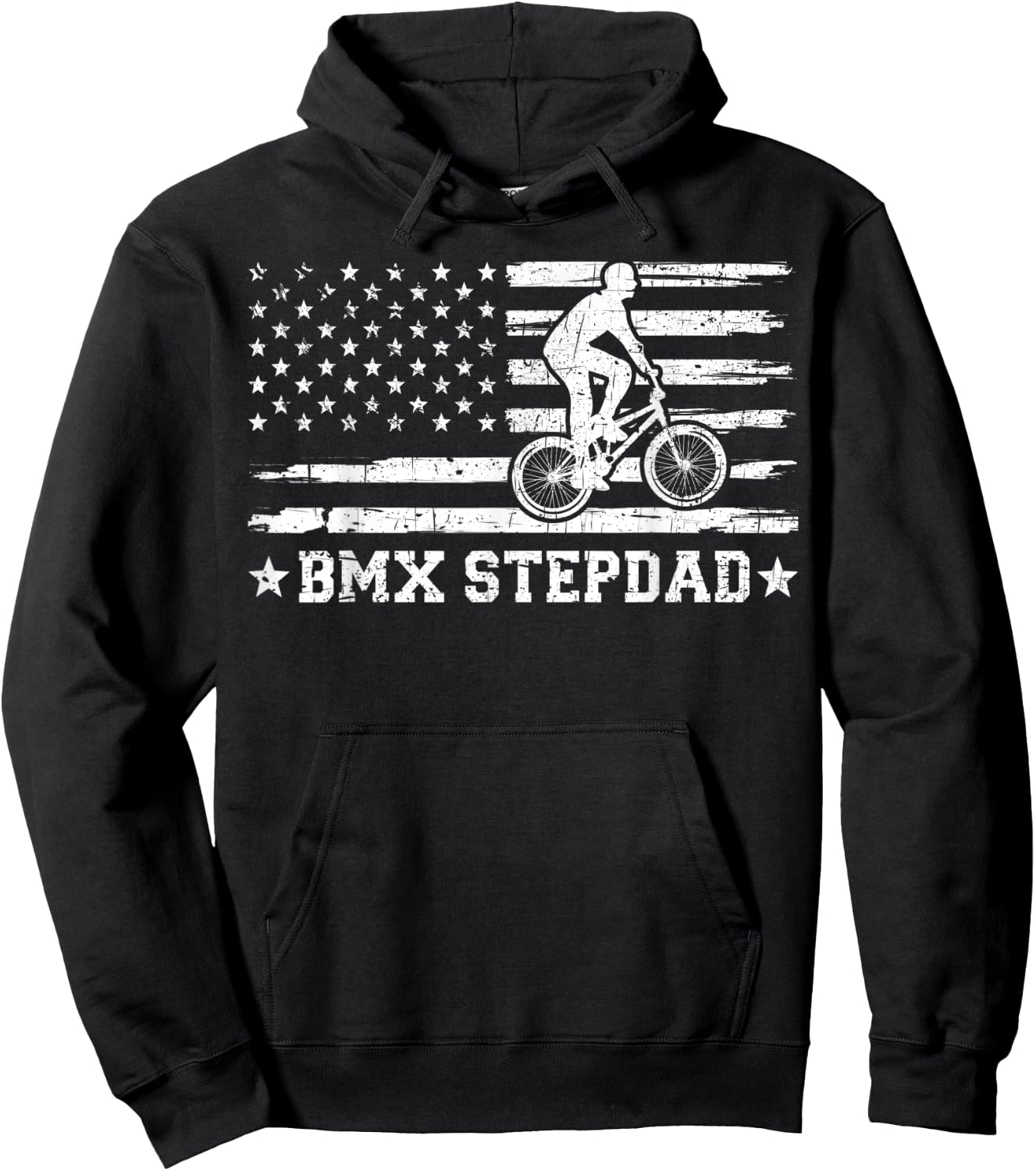 BMX Stepdad USA Flag Vintage Cycling BMX Rider Fathers Day Hoodie - Hoodie | Black
