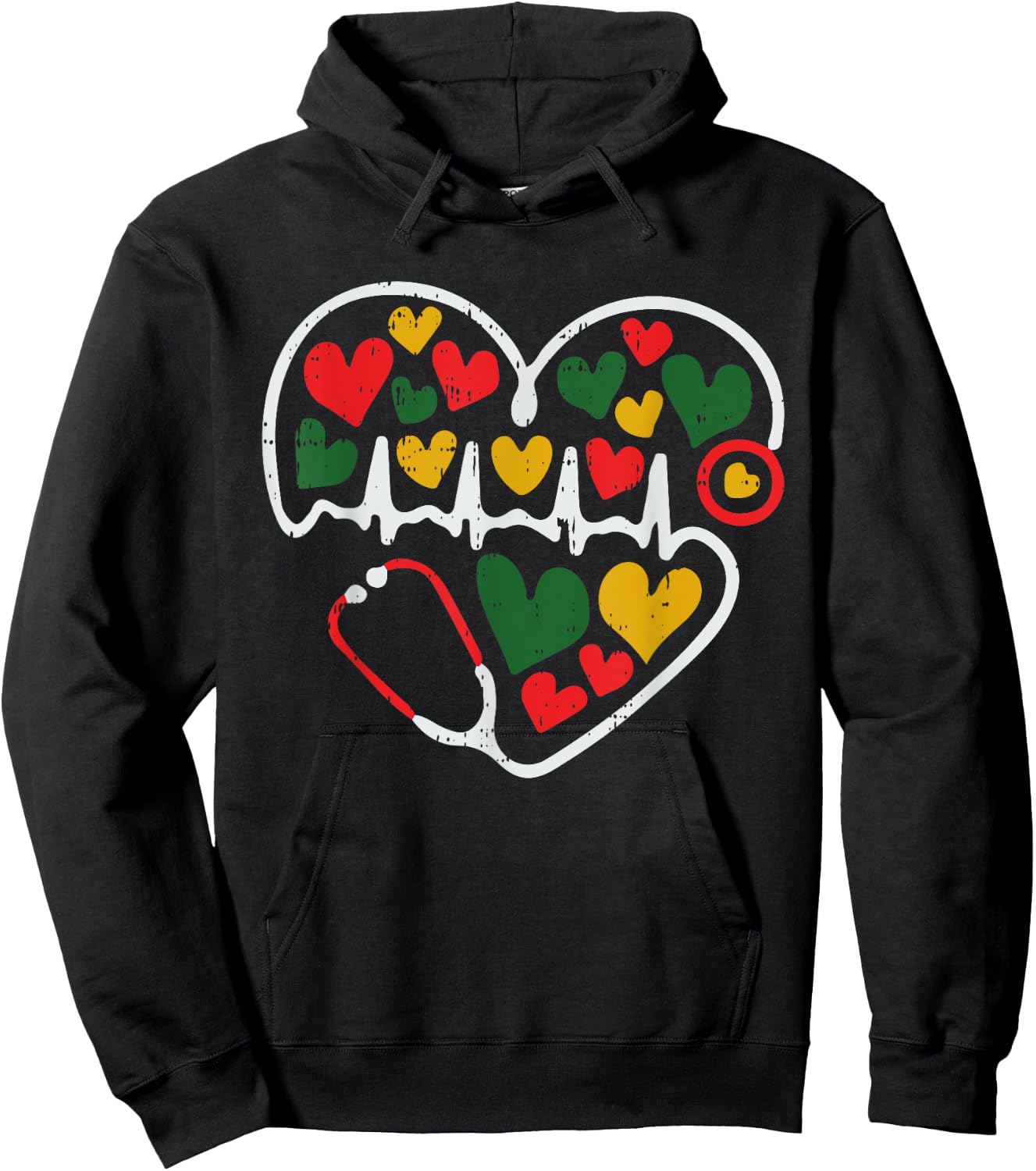 Stethoscope Heart Juneteenth Melanin Nurse African American Hoodie - Hoodie | Black