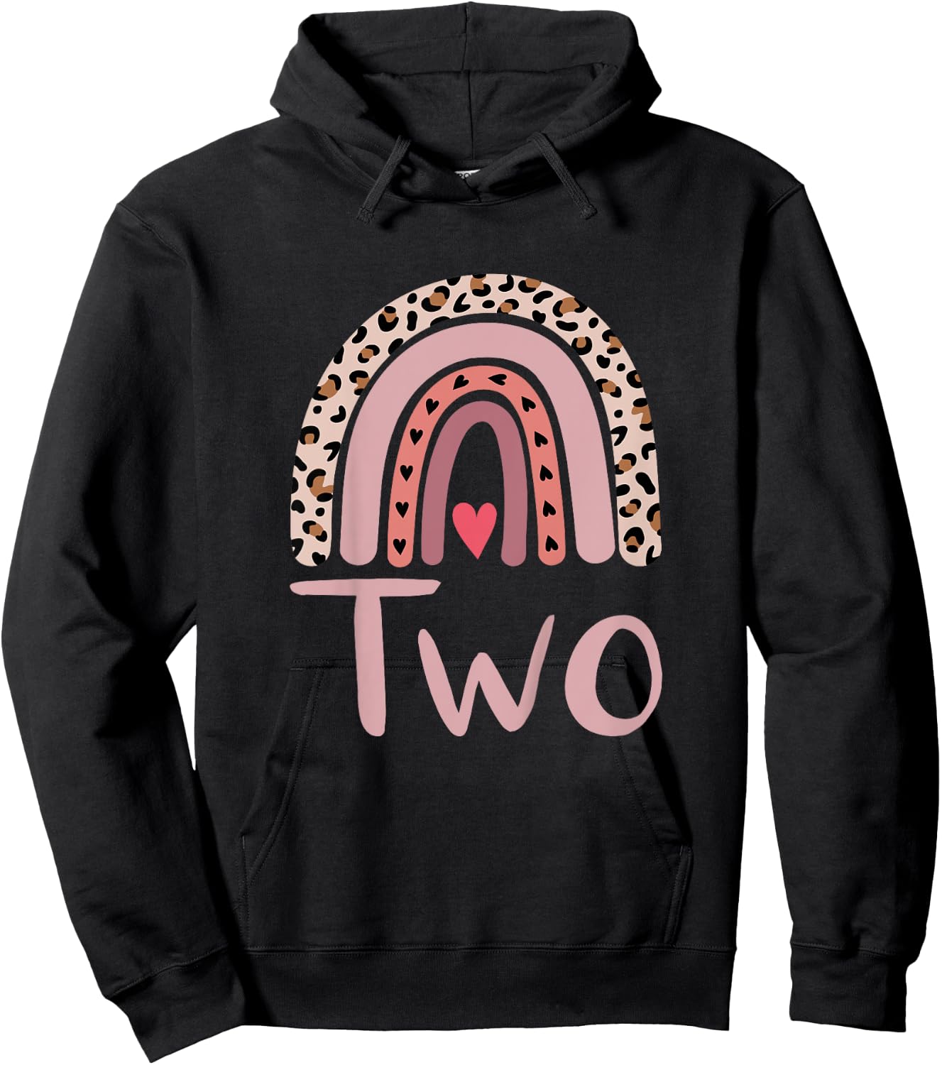 2 Year Old Leopard Rainbow Birthday Party Cute Girl 2nd Gift Hoodie - Hoodie | Black