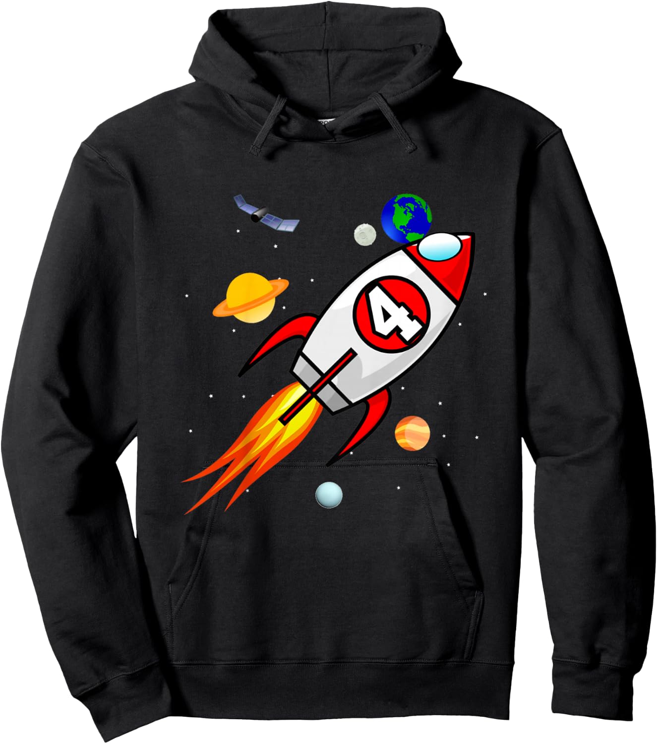 4 Year Old Spaceship Rocket Birthday Astronaut Girl Boy Gift Hoodie - Hoodie | Black