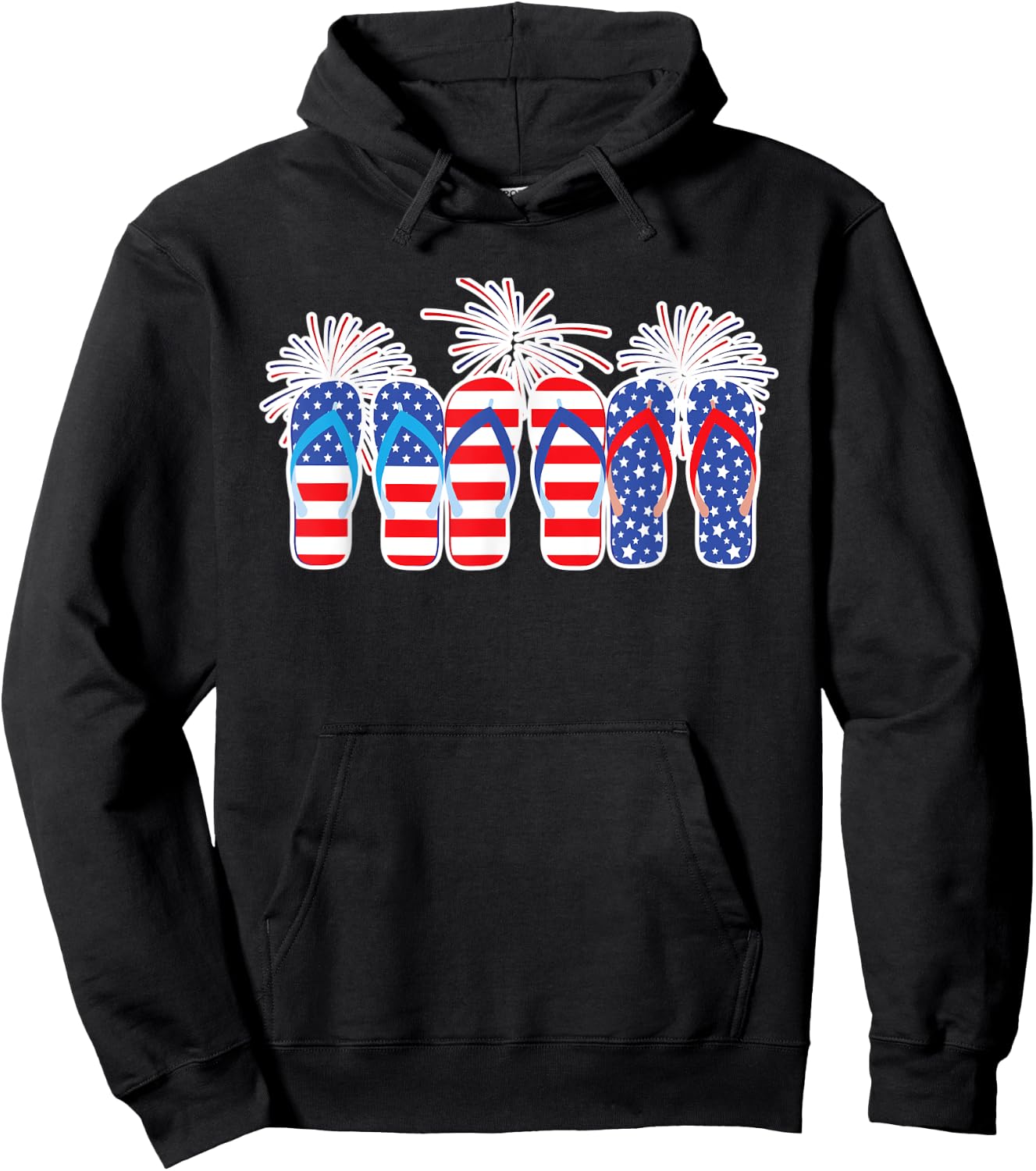 4th of July Flip Flops Red White Blue American Flag Gift Kids Men Hoodie - Hoodie | Black