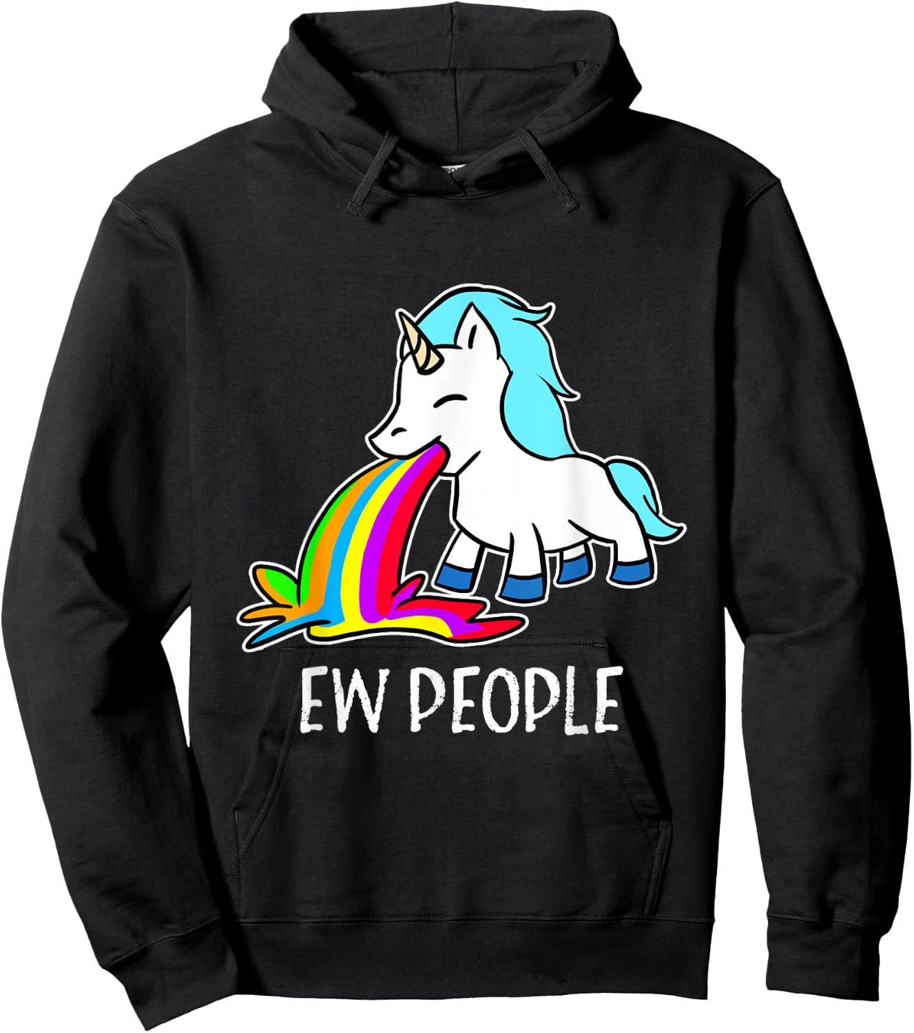 Ew, People Unicorn Vomiting Rainbow Funny Introvert Hoodie - Hoodie | Black