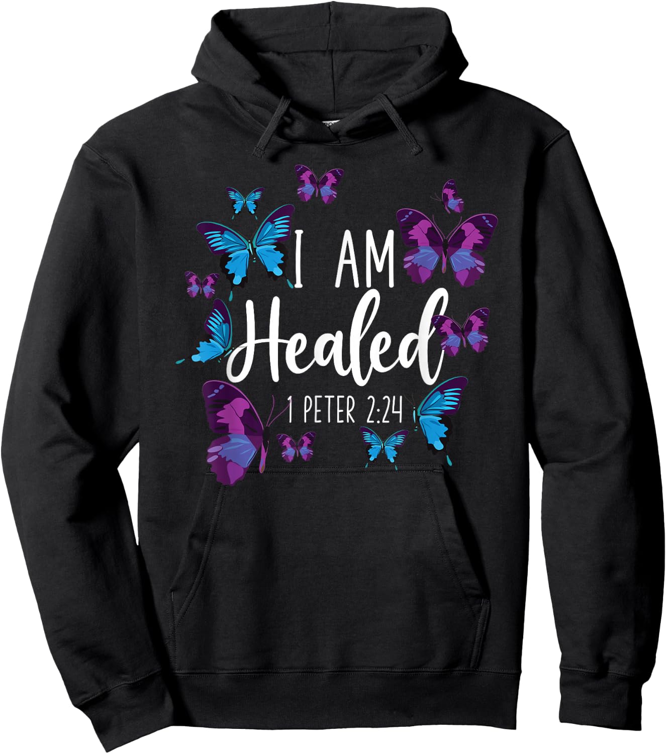 Christian Bible Verse Butterfly I Am Healed 1 Peter 2:24 Hoodie - Hoodie | Black