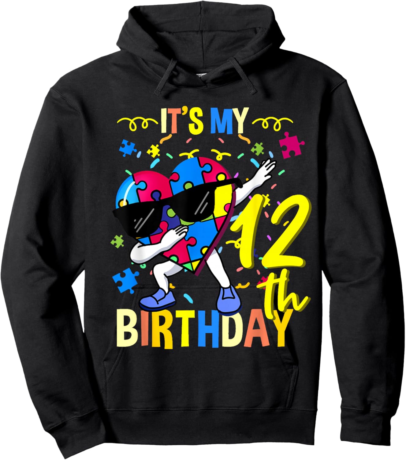 Its My 12th Birthday Dabbing Autism Puzzle Hoodie - Hoodie | Black