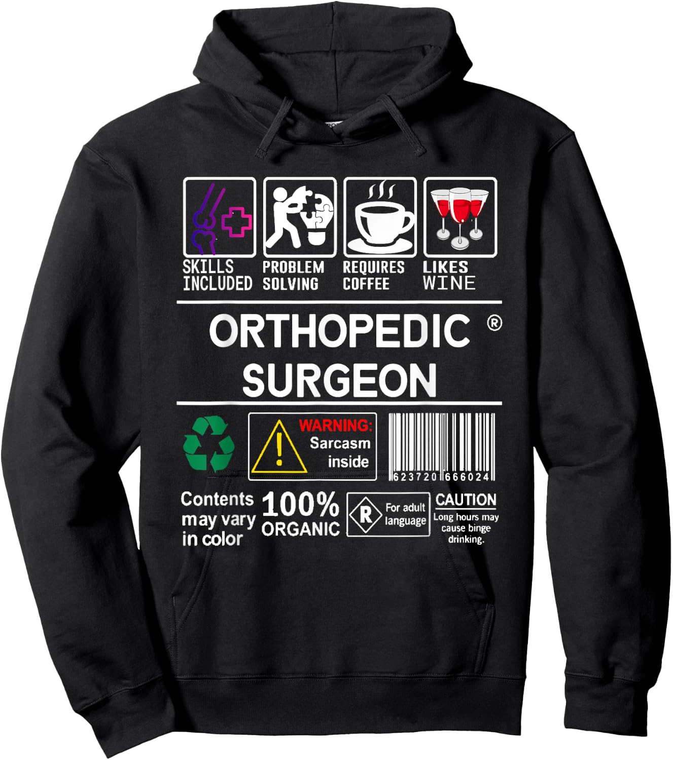 Orthopedic Surgeon Label Skills Wine Coffee Sarcasm Hoodie - Hoodie | Black
