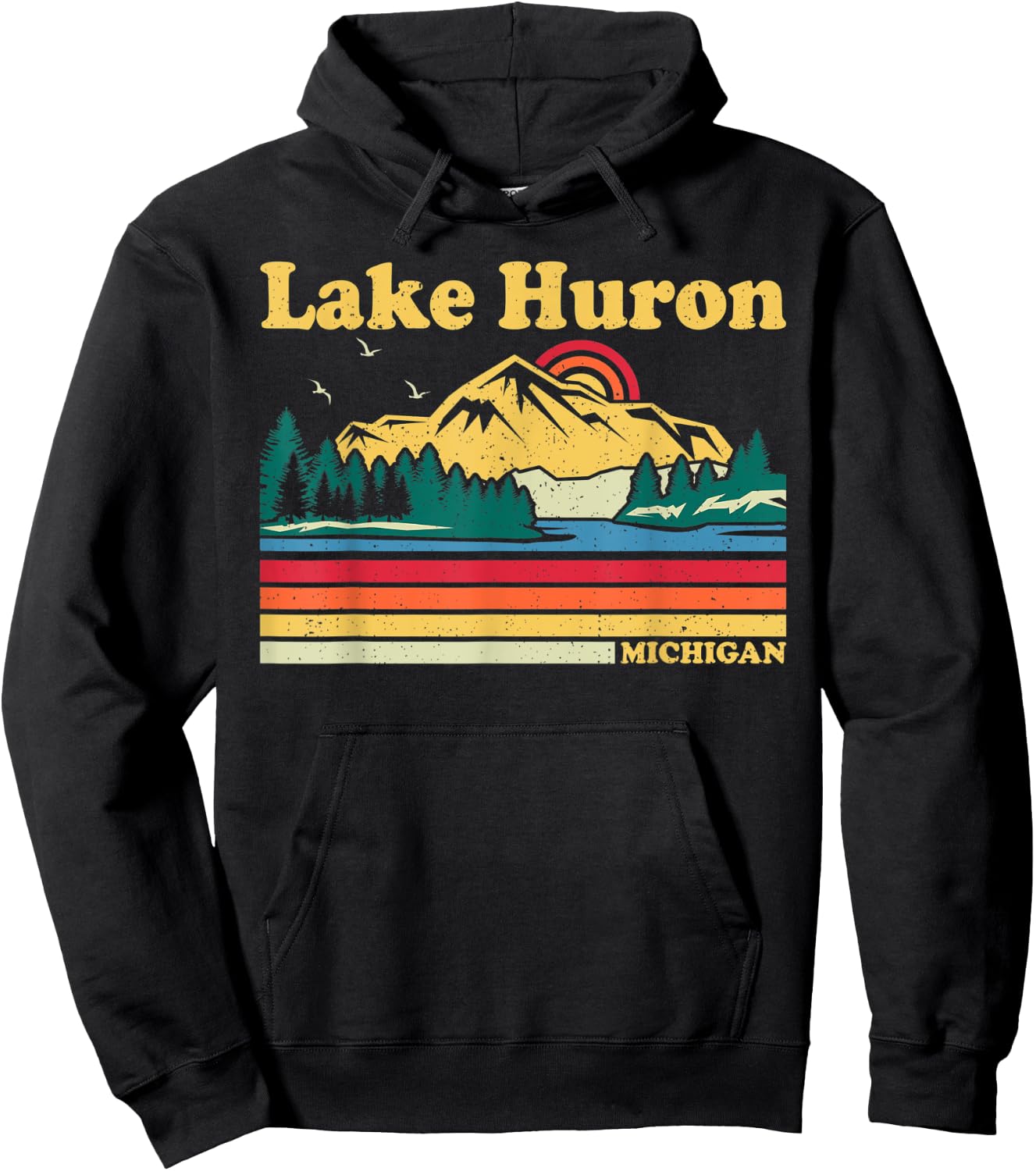Vintage Retro Family Vacation Michigan Huron Lake Hoodie - Hoodie | Black