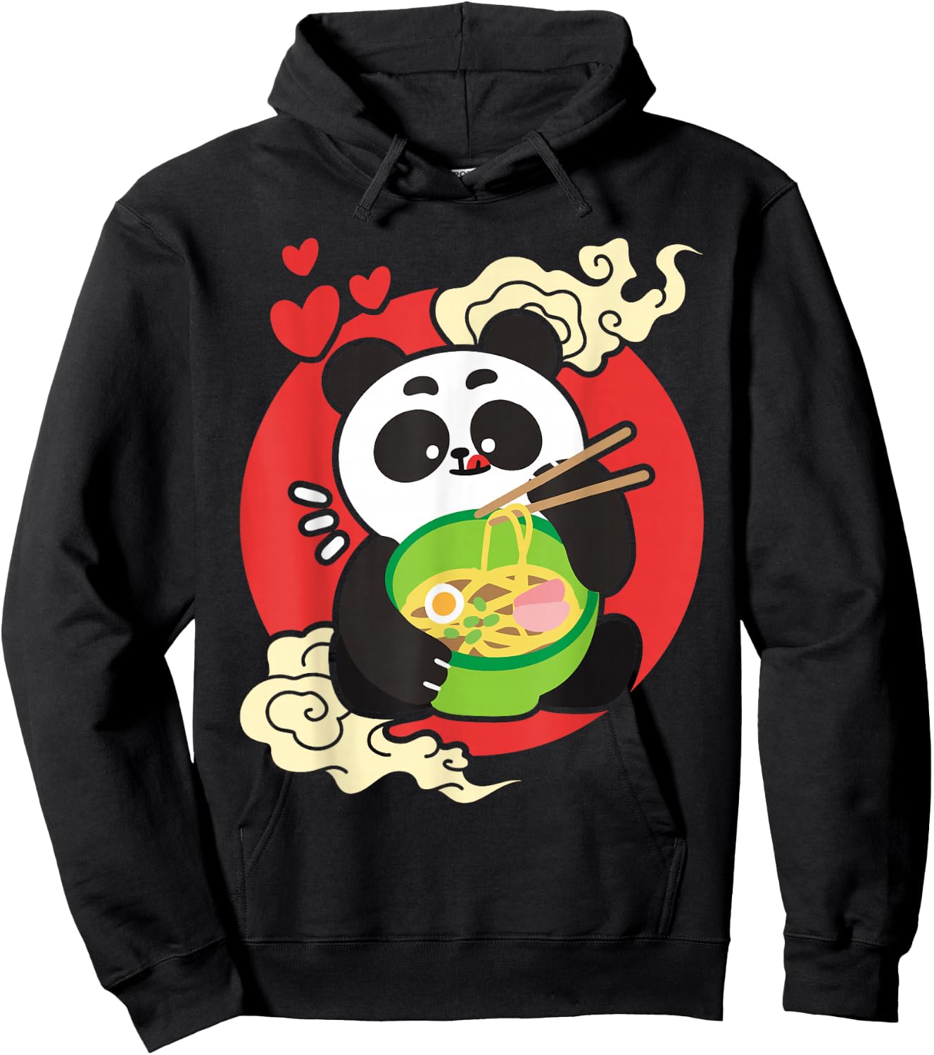 Kawaii Cute Eating Panda Japanese Ramen Noodles Hoodie - Hoodie | Black
