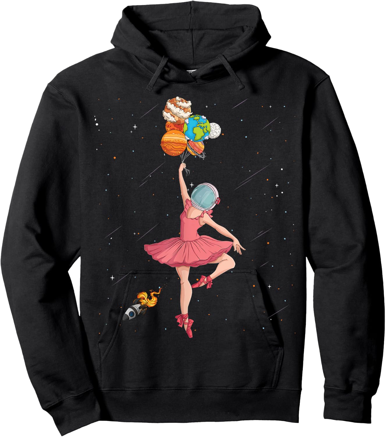 Ballerina Planets Outer Space Astronaut Solar System Girls Hoodie - Hoodie | Black