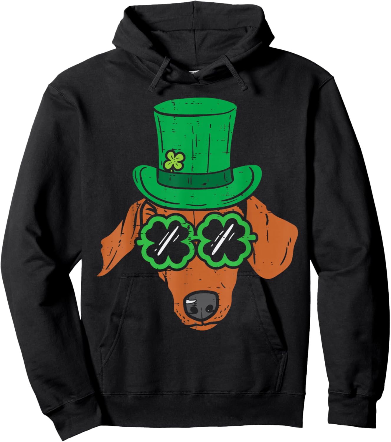 Leprechaun Dachshund Clover Glasses St Patricks Day Dog Gift Hoodie - Hoodie | Black