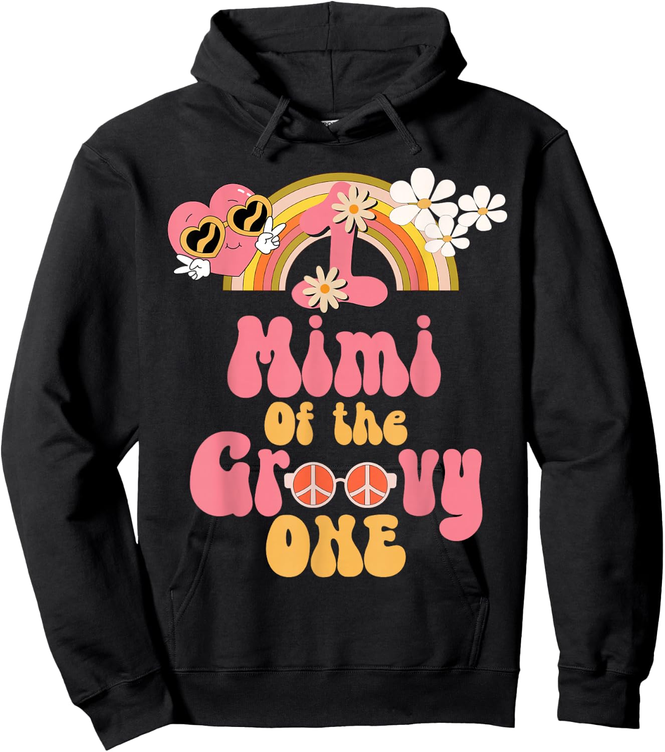Mimi of the Groovy one peace sign retro birthday matching Hoodie - Hoodie | Black