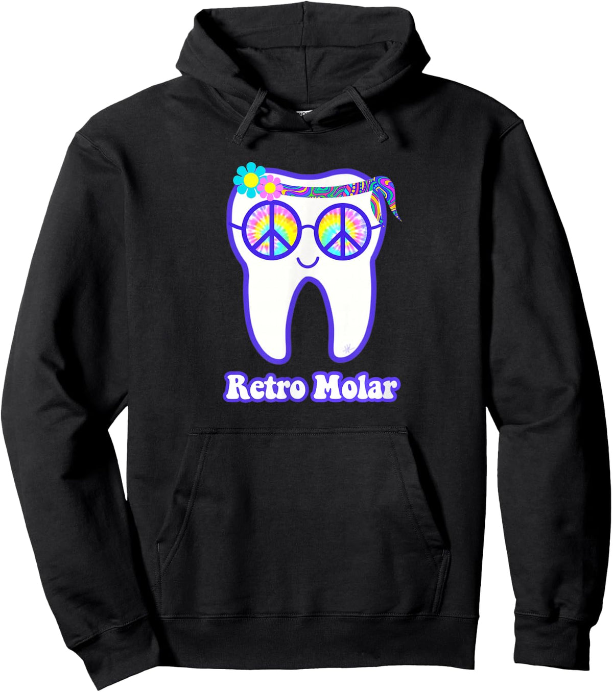 Retro molar tooth hippie peace dental hygienist dentist RDH Hoodie - Hoodie | Black