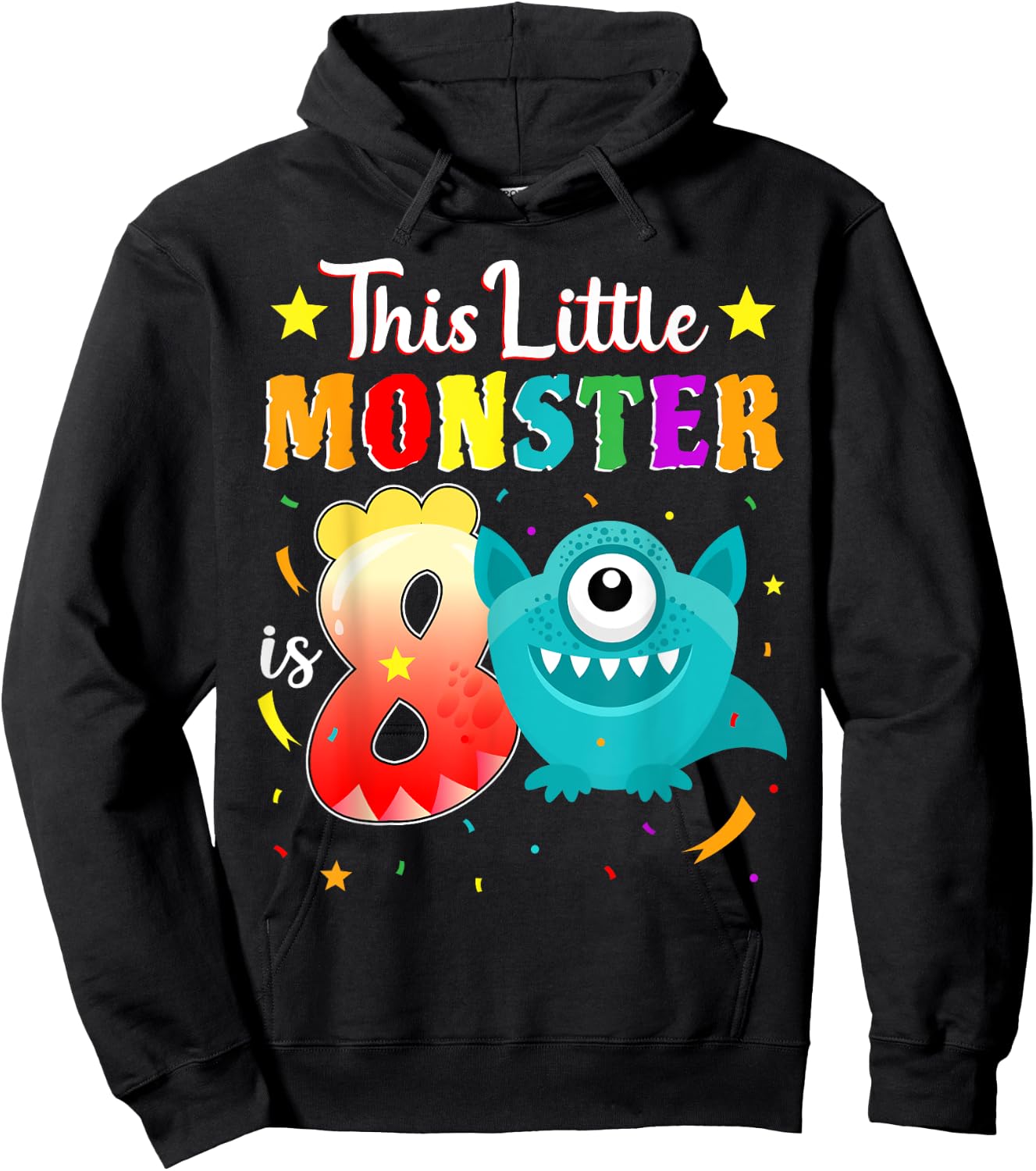 Little Monster 8th Birthday Party Monster 8 Years Old Hoodie - Hoodie | Black