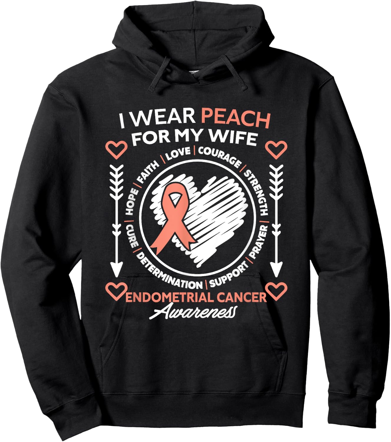 Endometrial Cancer Awareness Wear Peach My Wife Support Hoodie - Hoodie | Black